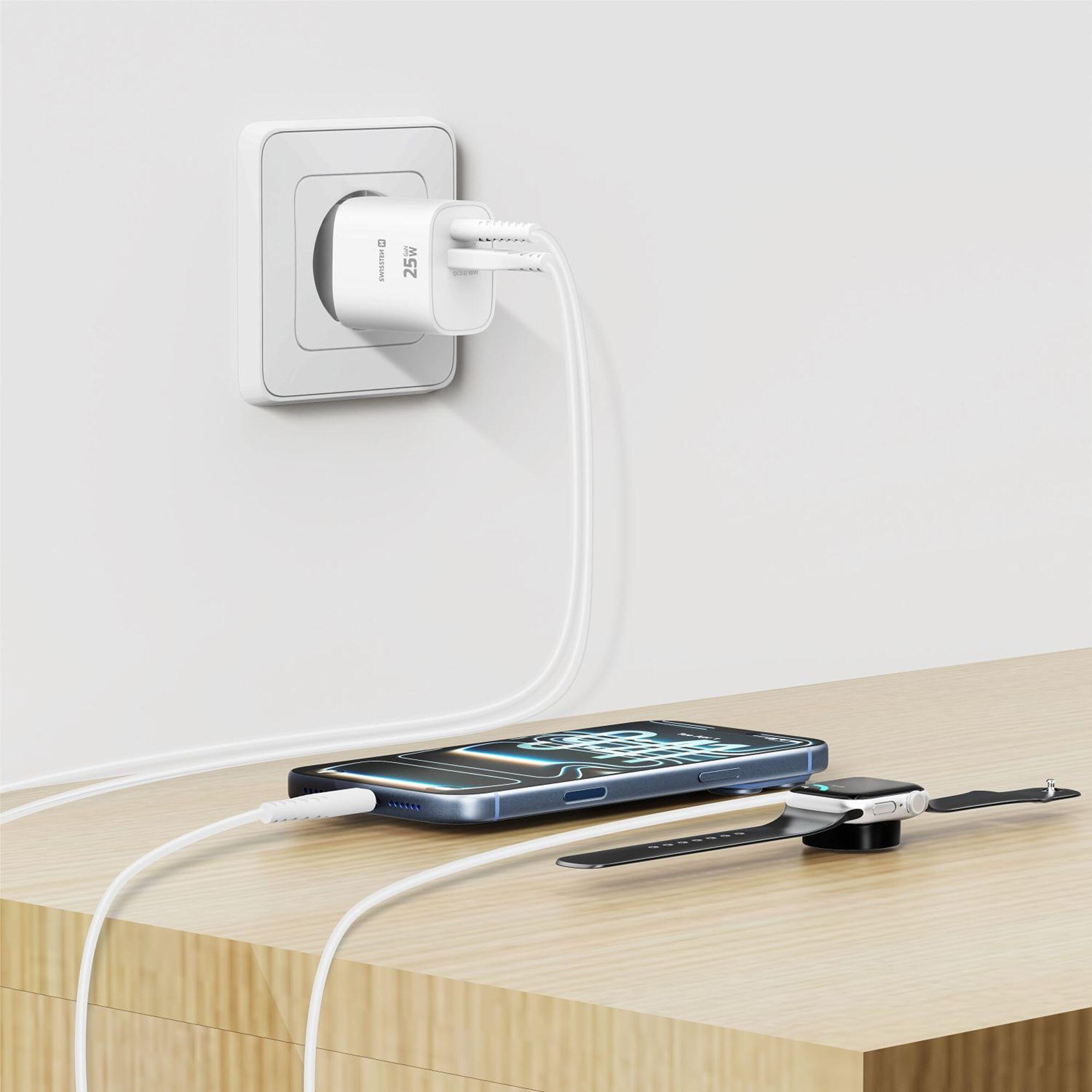 SWISSTEN GaN Edge Charger 55W - 1x USB-C PD 25W, 1x USB-A QC 18W, branco 7/7
