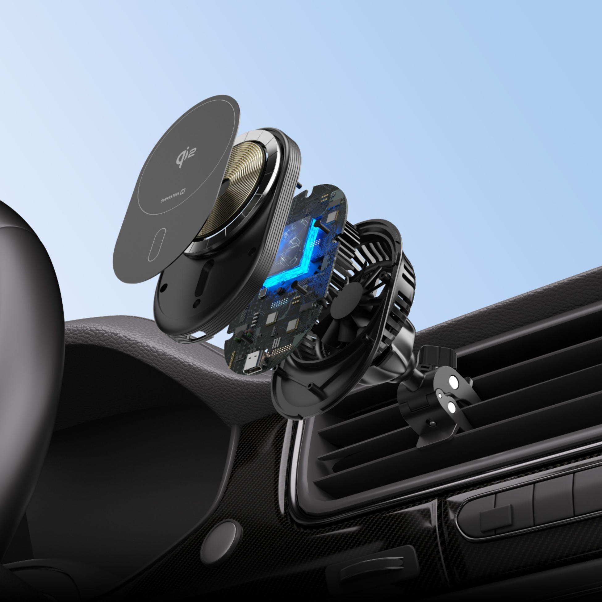 SWISSTEN MagRide Car Holder 15W MagSafe Qi2 - Suporte de carro com carregamento 7/7