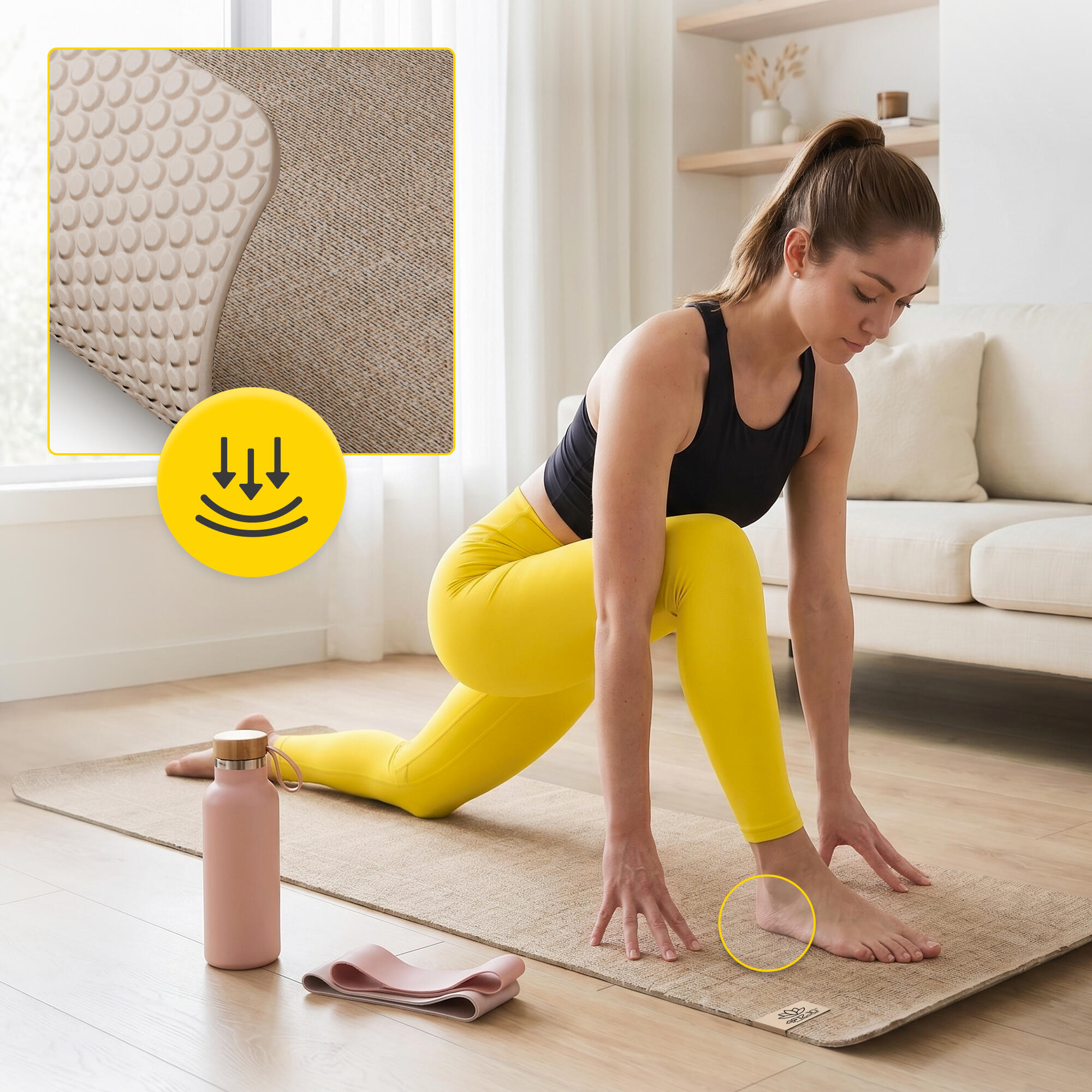 Jute Yogamatte 6mm rutschfeste Trainingsmatte Gymnastik 4FIZJO 2/7