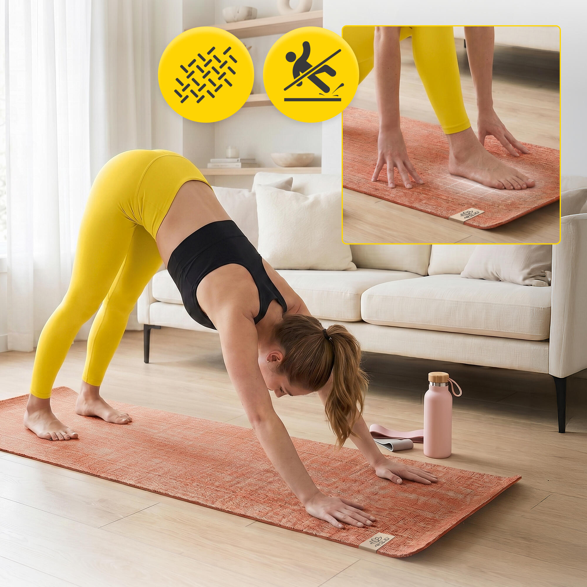 Jute Yogamatte 6mm rutschfeste Trainingsmatte Gymnastik 4FIZJO 3/7
