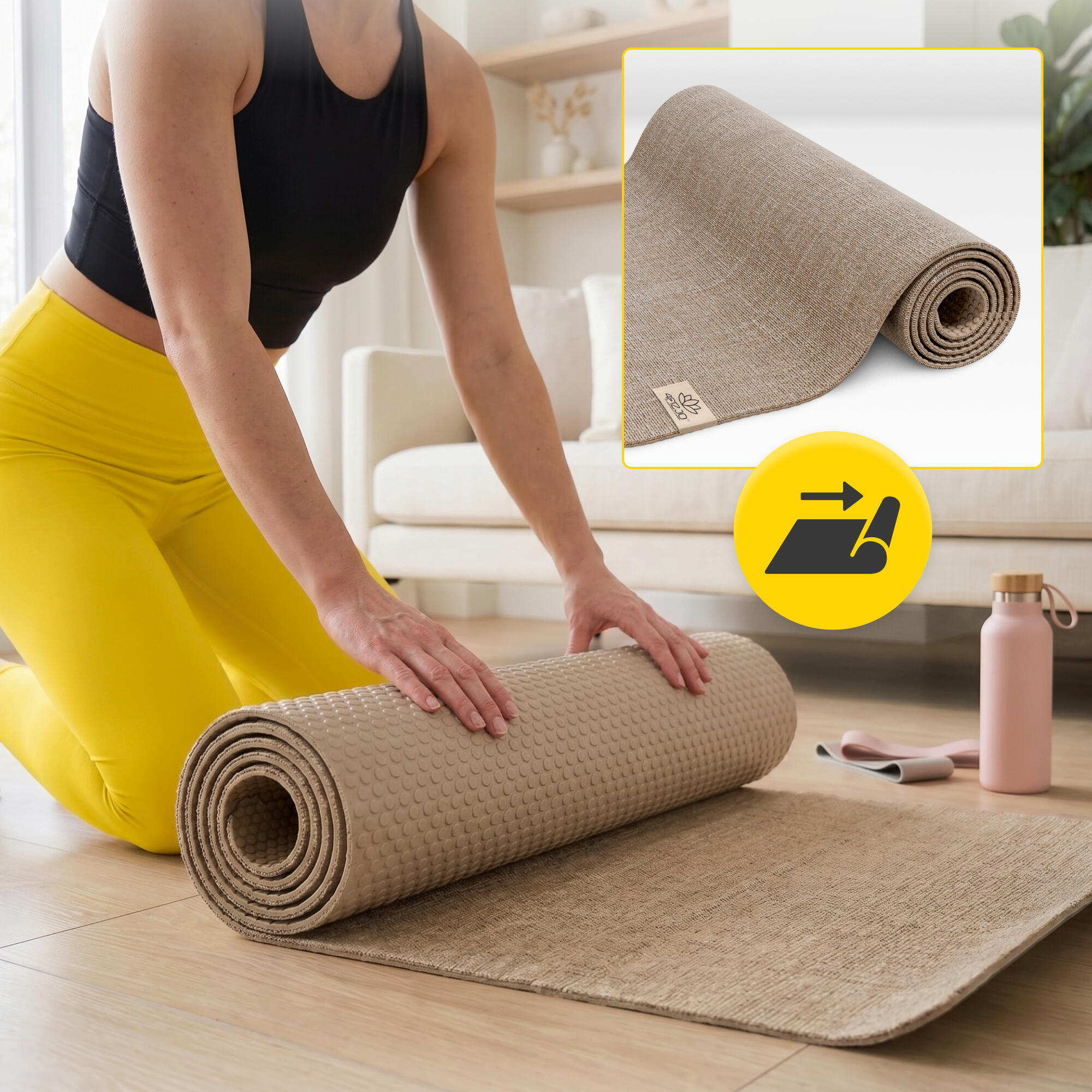 Jute Yogamatte 6mm rutschfeste Trainingsmatte Gymnastik 4FIZJO 5/7