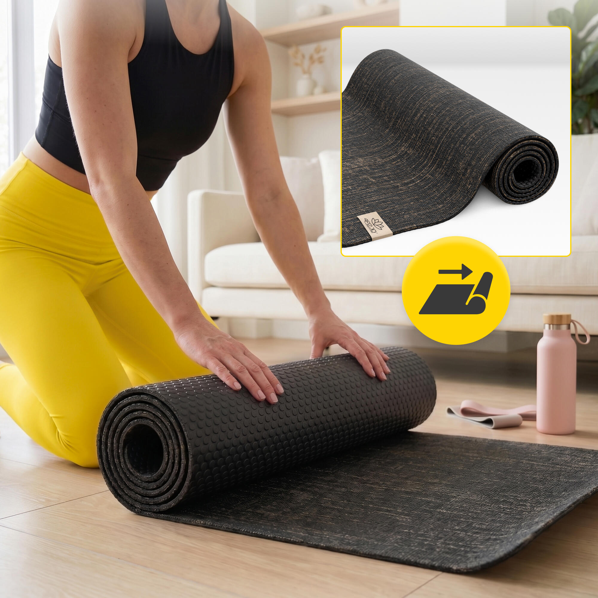 Jute Yogamatte 6mm rutschfeste Trainingsmatte Gymnastik 4FIZJO 5/7