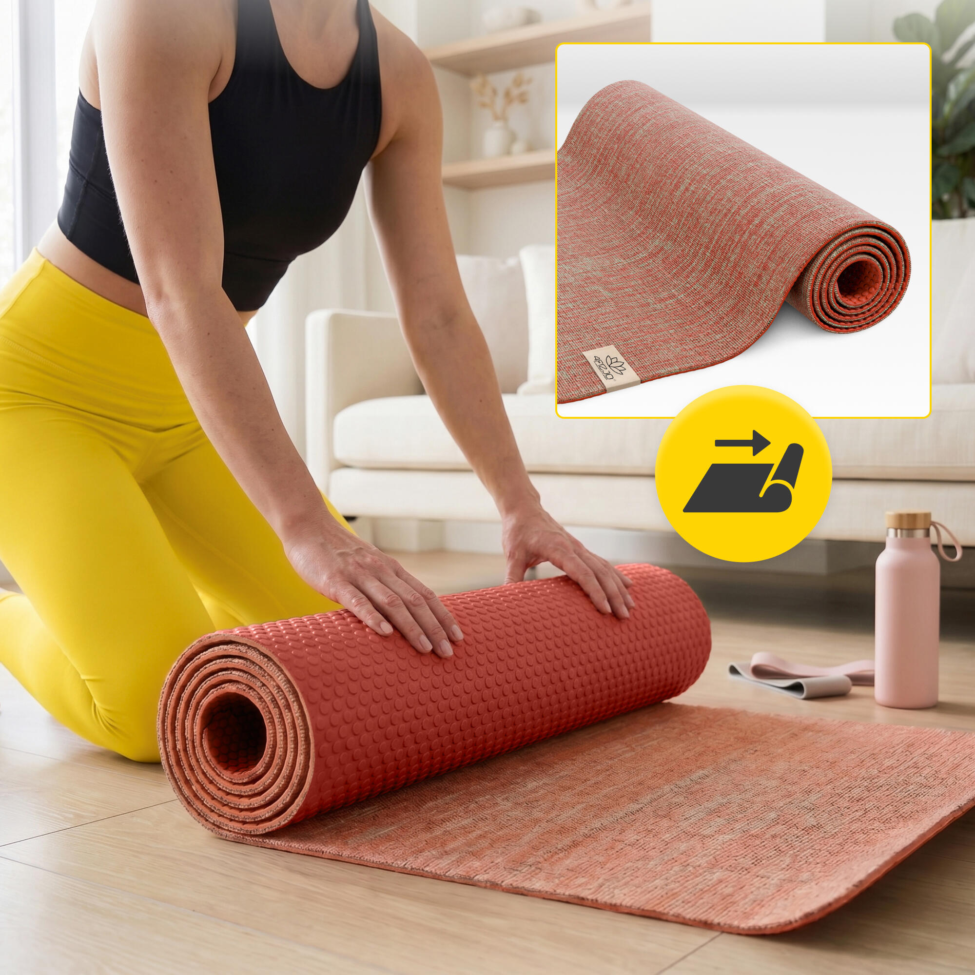 Jute Yogamatte 6mm rutschfeste Trainingsmatte Gymnastik 4FIZJO 5/7