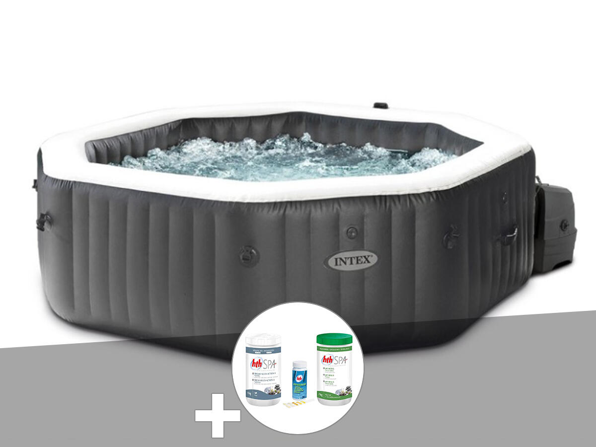 Kit spa gonflable  PureSpa Carbone octogonal Bulles et Jets 4 places + Kit 1/1