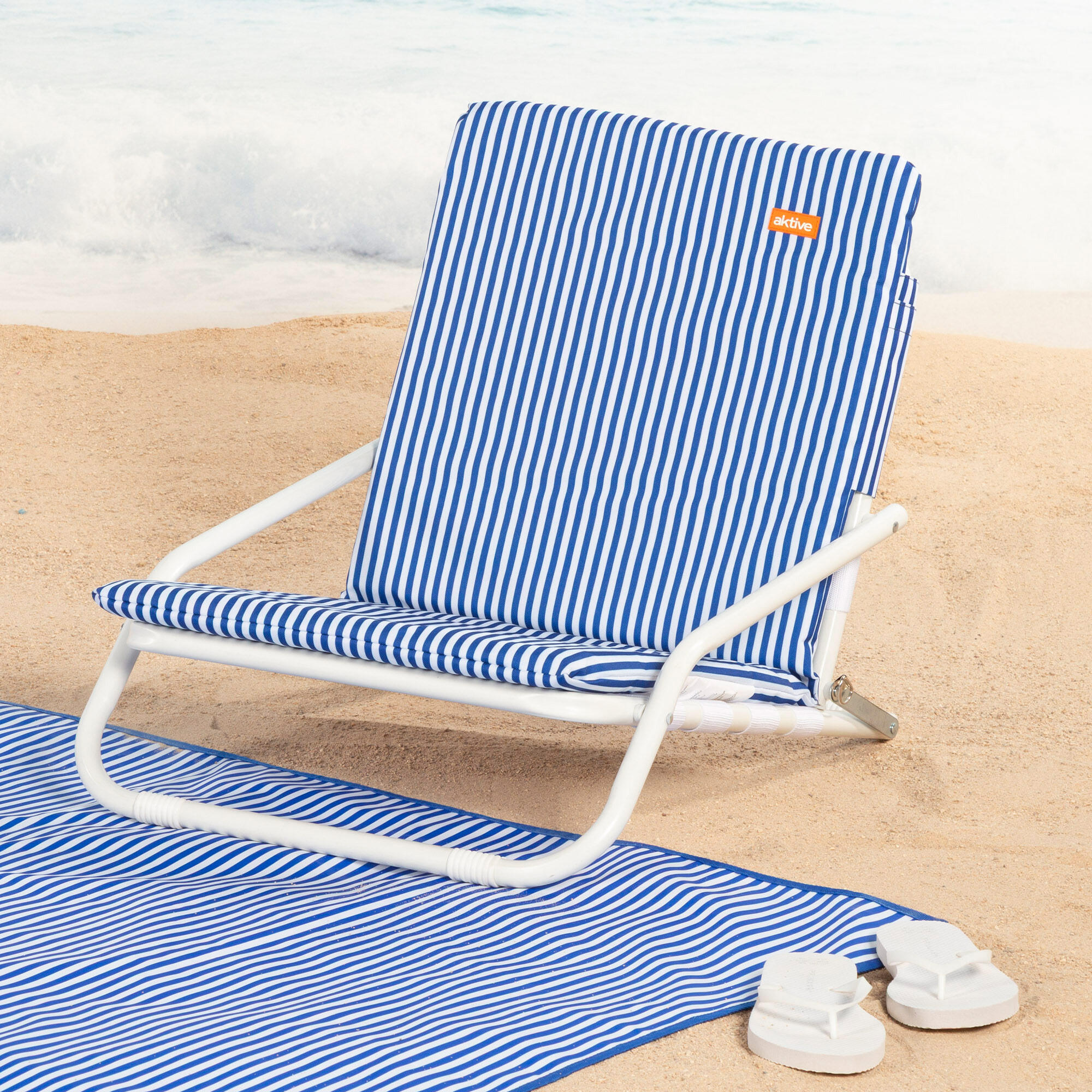 Aktive Silla de playa ligera con asa 46x60x50 cm rayas marineras 2/7