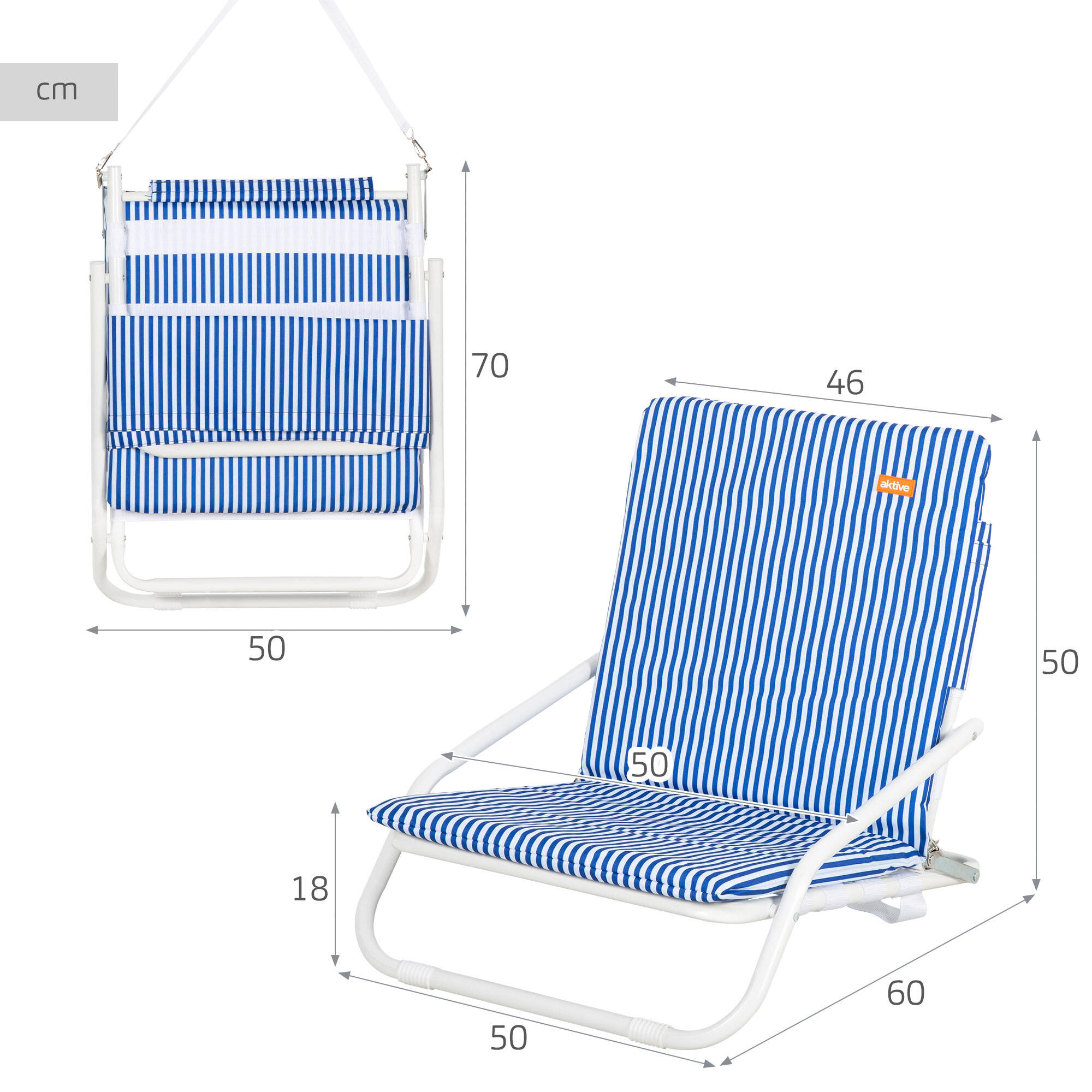 Aktive Silla de playa ligera con asa 46x60x50 cm rayas marineras 4/7