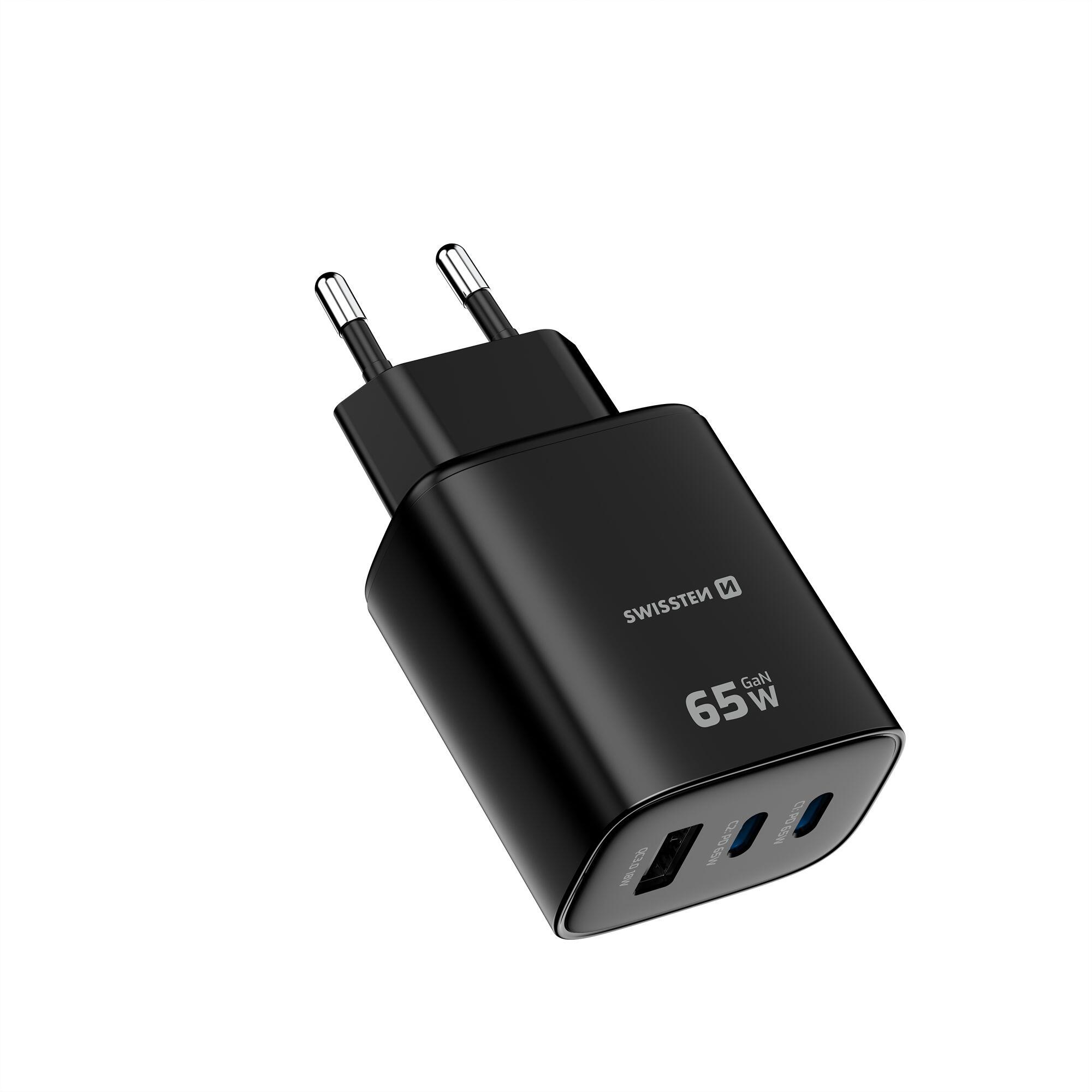 SWISSTEN GaN Edge Charger 65W - 2x USB-C PD, 1x USB-A QC, Preto 3/7