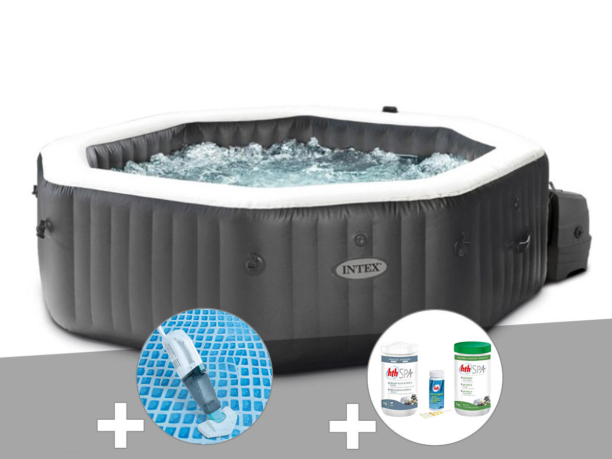 Kit spa gonflable  PureSpa Carbone octogonal Bulles et Jets 4 places + Kit 1/1