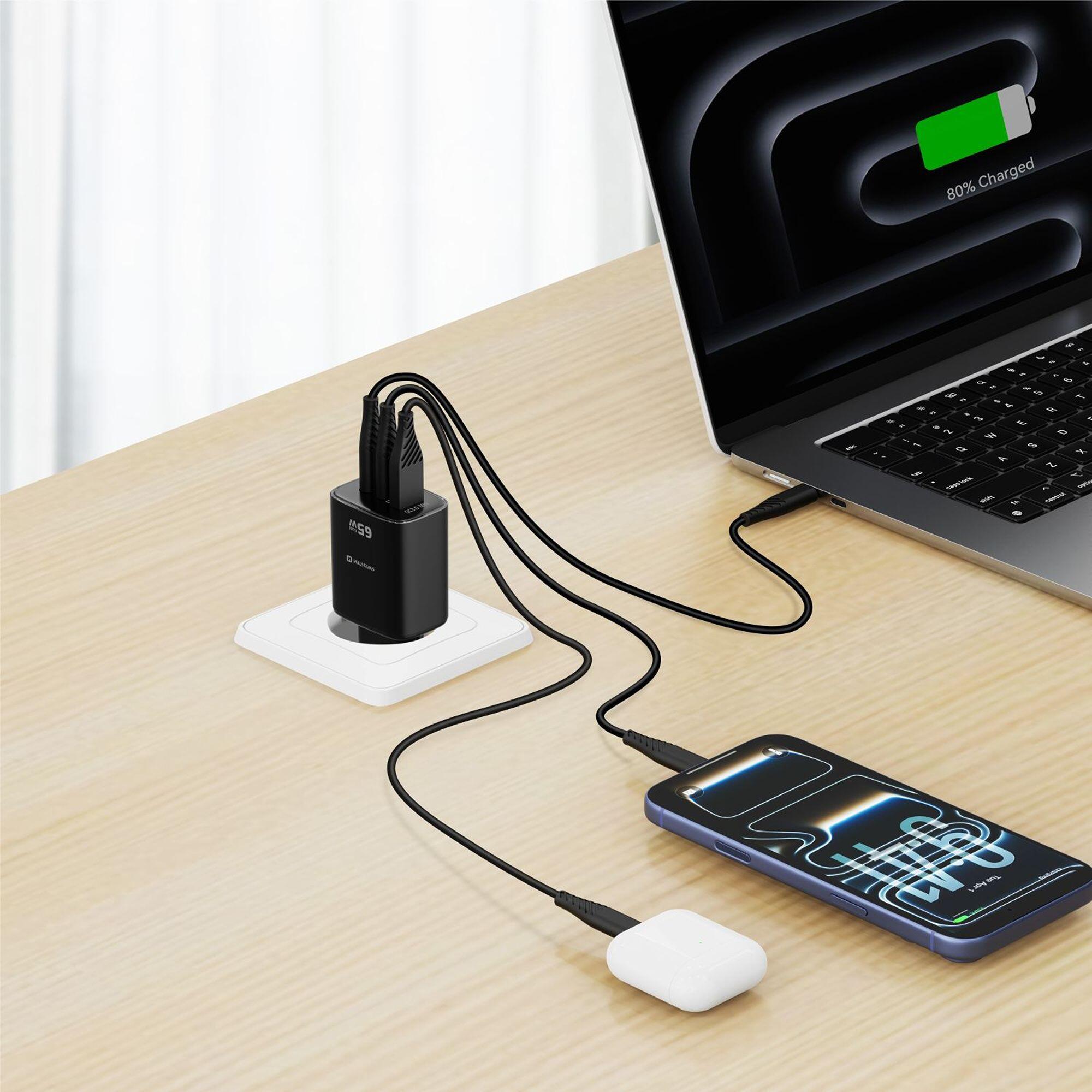 SWISSTEN GaN Edge Charger 65W - 2x USB-C PD, 1x USB-A QC, Preto 6/7