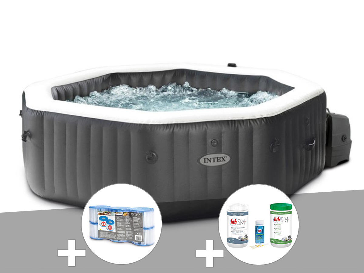 Kit spa gonflable  PureSpa Carbone octogonal Bulles et Jets 4 places + 12 1/1