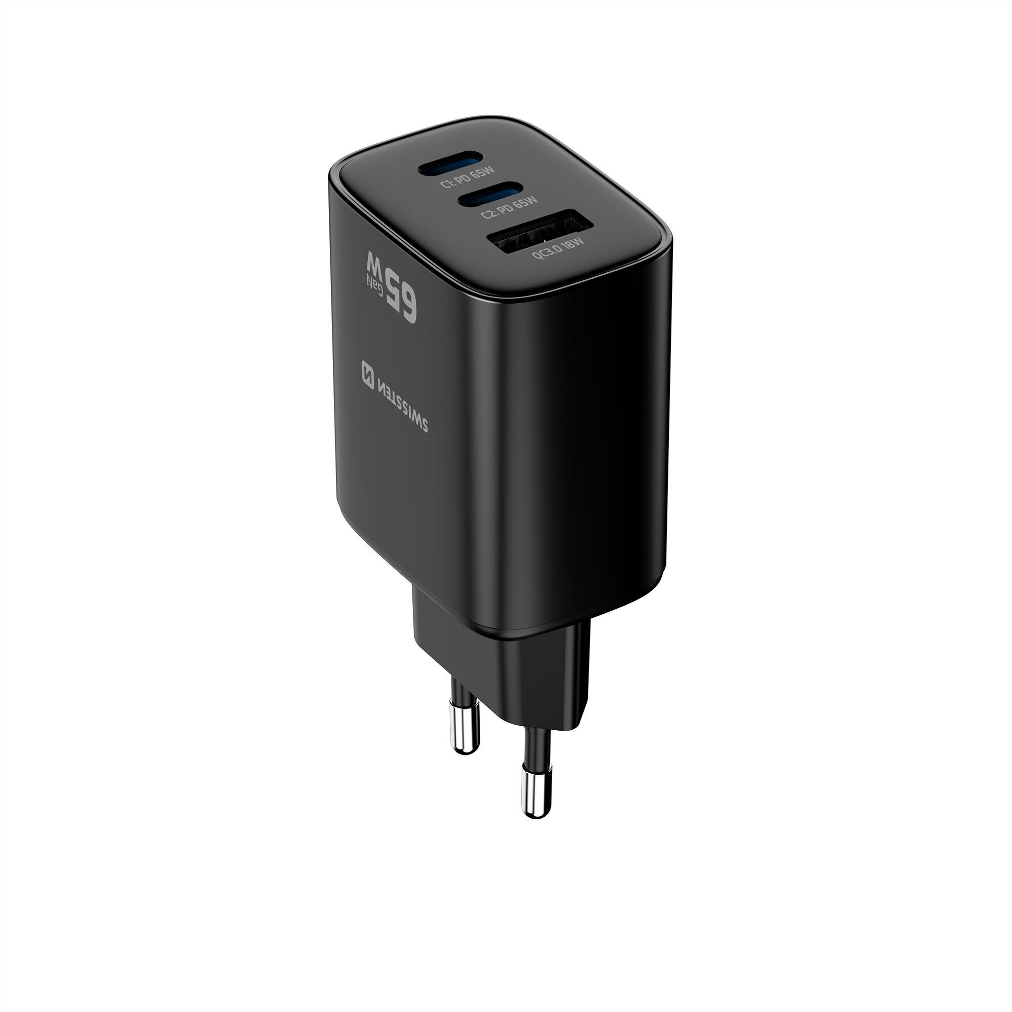 SWISSTEN GaN Edge Charger 65W - 2x USB-C PD, 1x USB-A QC, Preto 5/7
