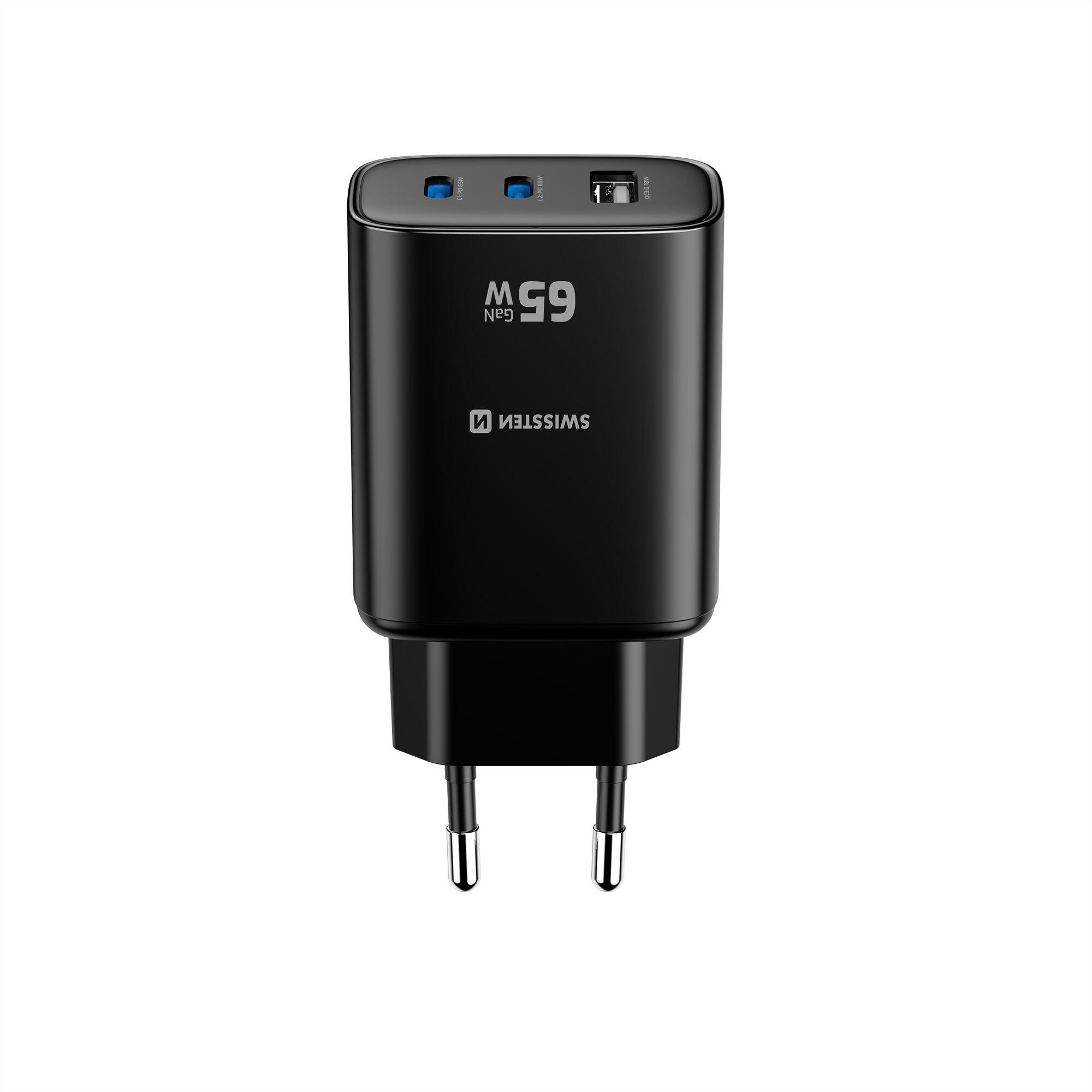 SWISSTEN GaN Edge Charger 65W - 2x USB-C PD, 1x USB-A QC, Preto 4/7