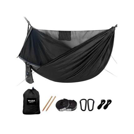 Tropical Hamac - Schwarze Fallschirm-Hängematte mit Moskitonetz