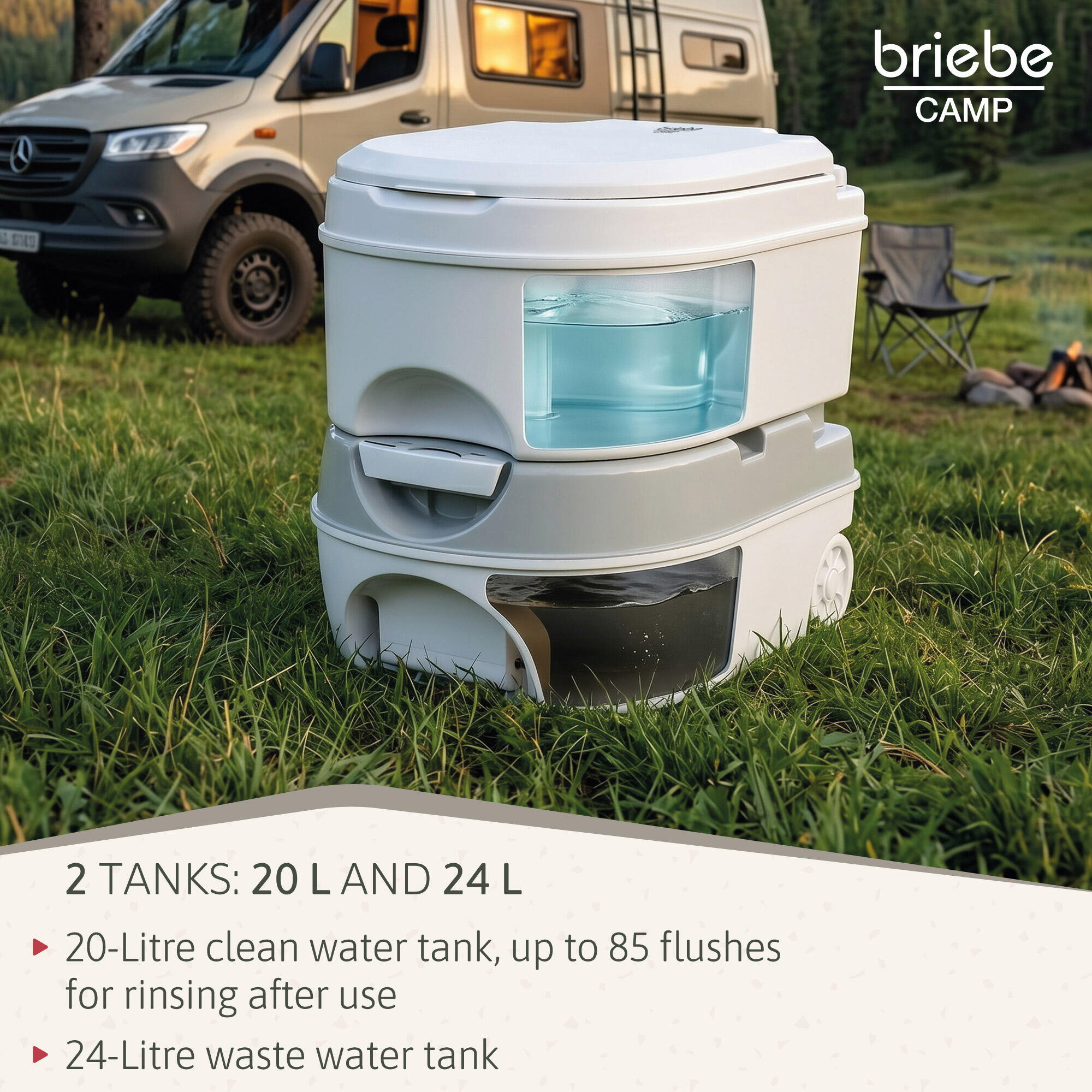 Tragbare Toilette mit Rädern 24L Camping, 20L-Wasserablauf-WC briebe Camp 3/7