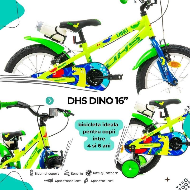 Bicicleta Copii DHS Dino, Verde Reambalat