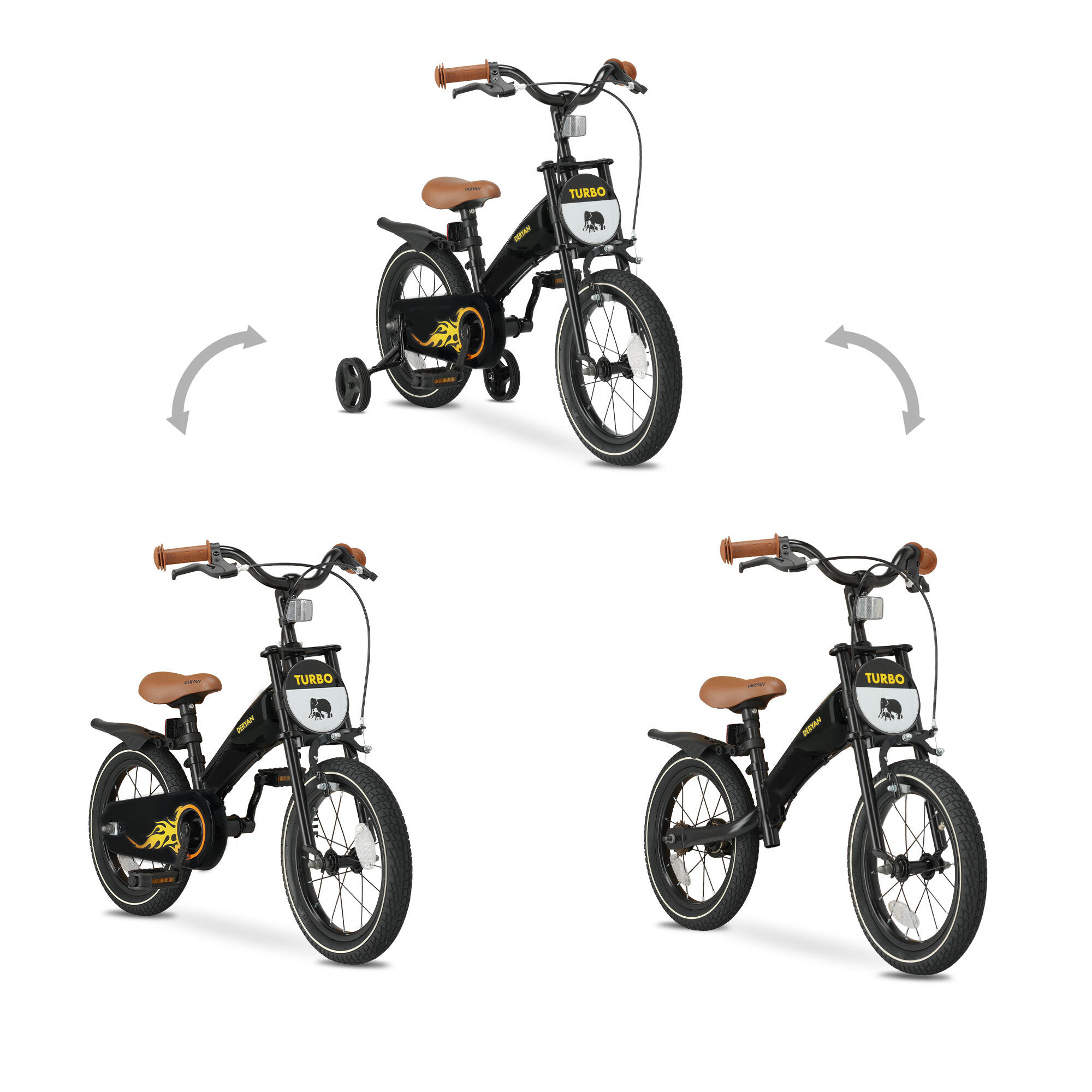 Bicicleta Infantil Deryan Turbo 3-en-1 - 14 Pulgadas - Negro 3/8
