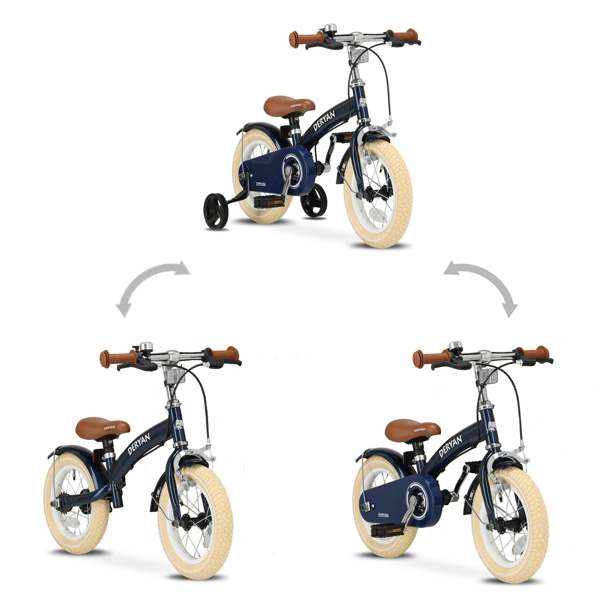 Vélo enfant 3-en-1 12 pouces - Draisienne - Avec roulettes - Bleu 2/8