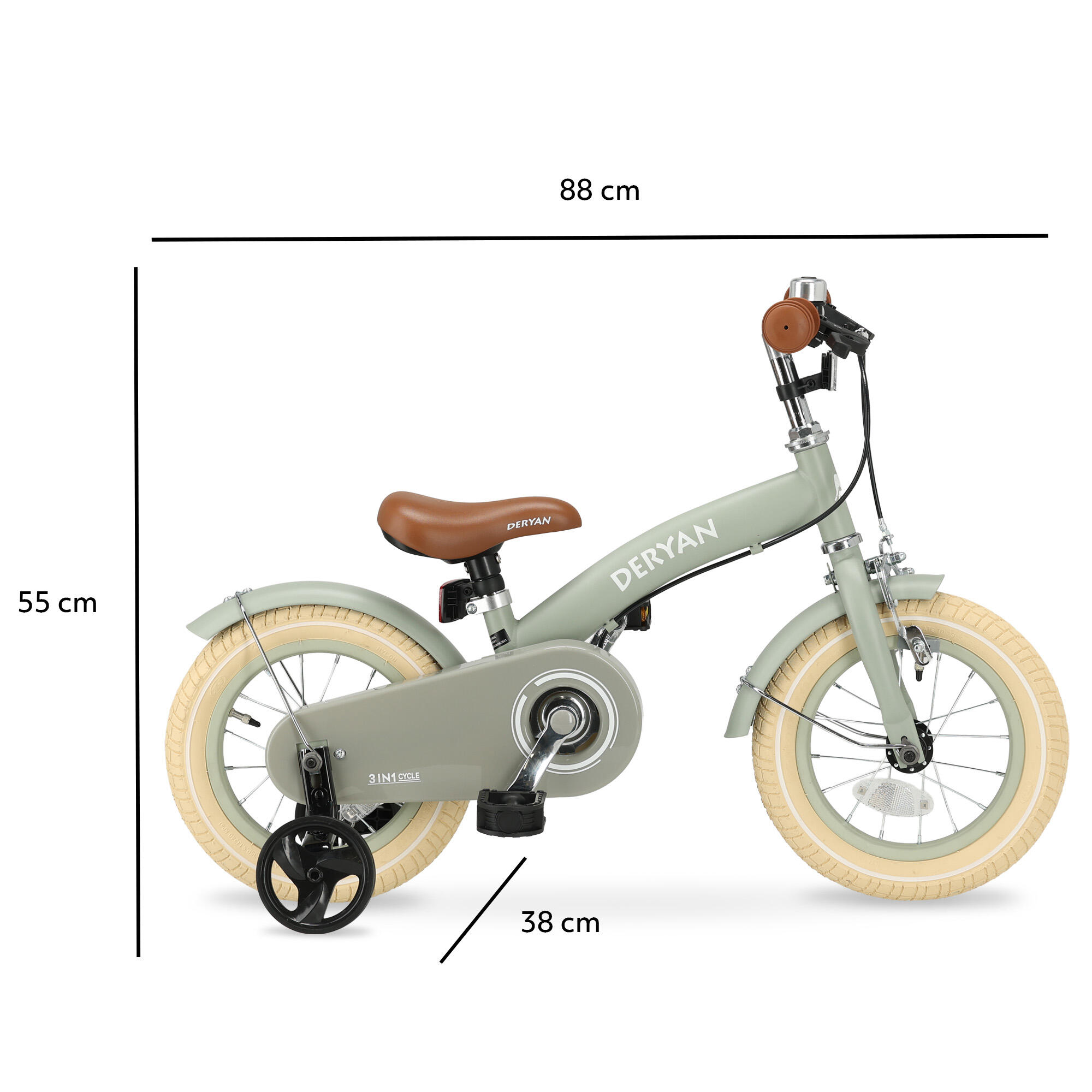 Bicicleta infantil 3 em 1 de 12 polegadas - Bicicleta de equilíbrio - Verde 7/8