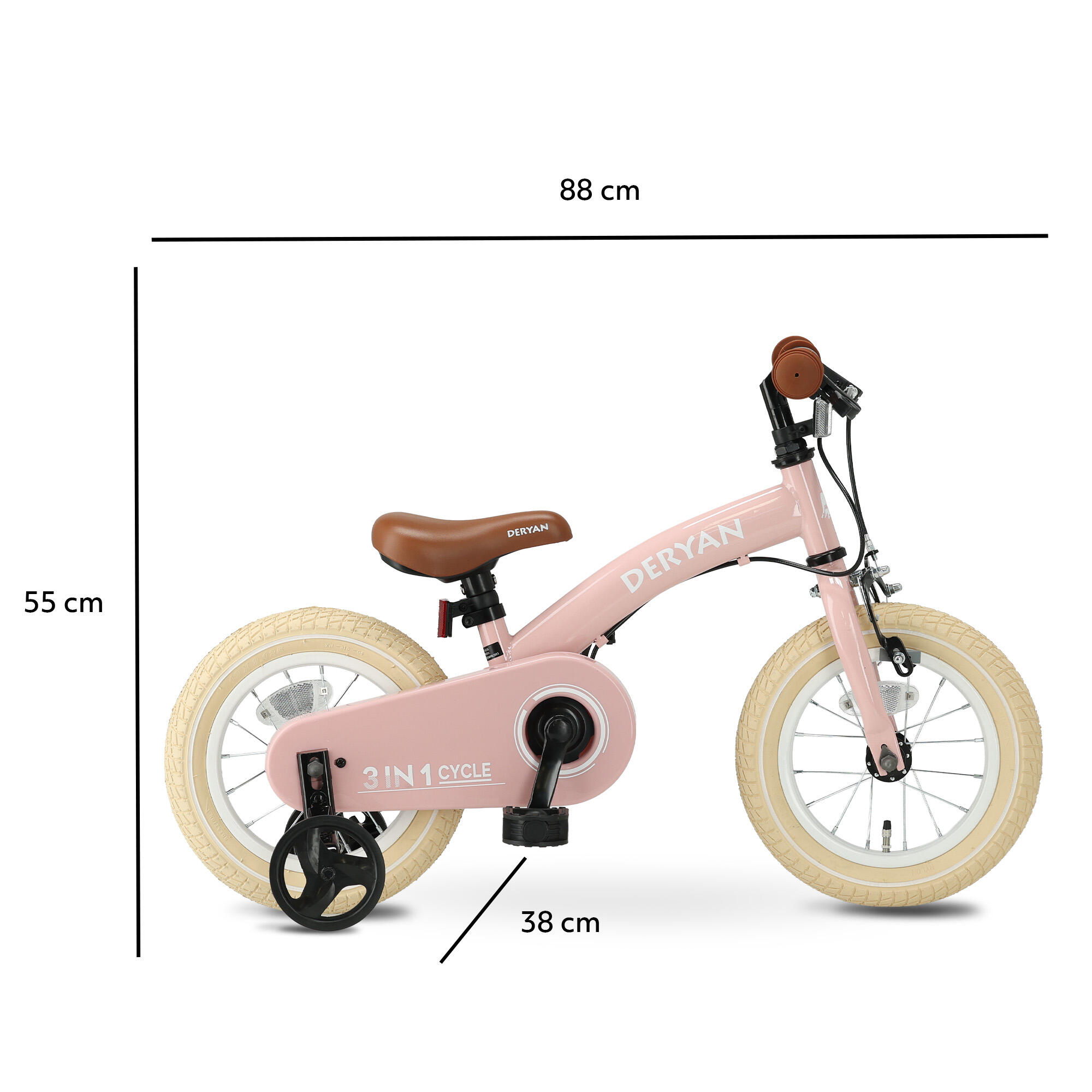 Vélo enfant 3-en-1 12 pouces - Draisienne - Avec roulettes - Rose 7/8