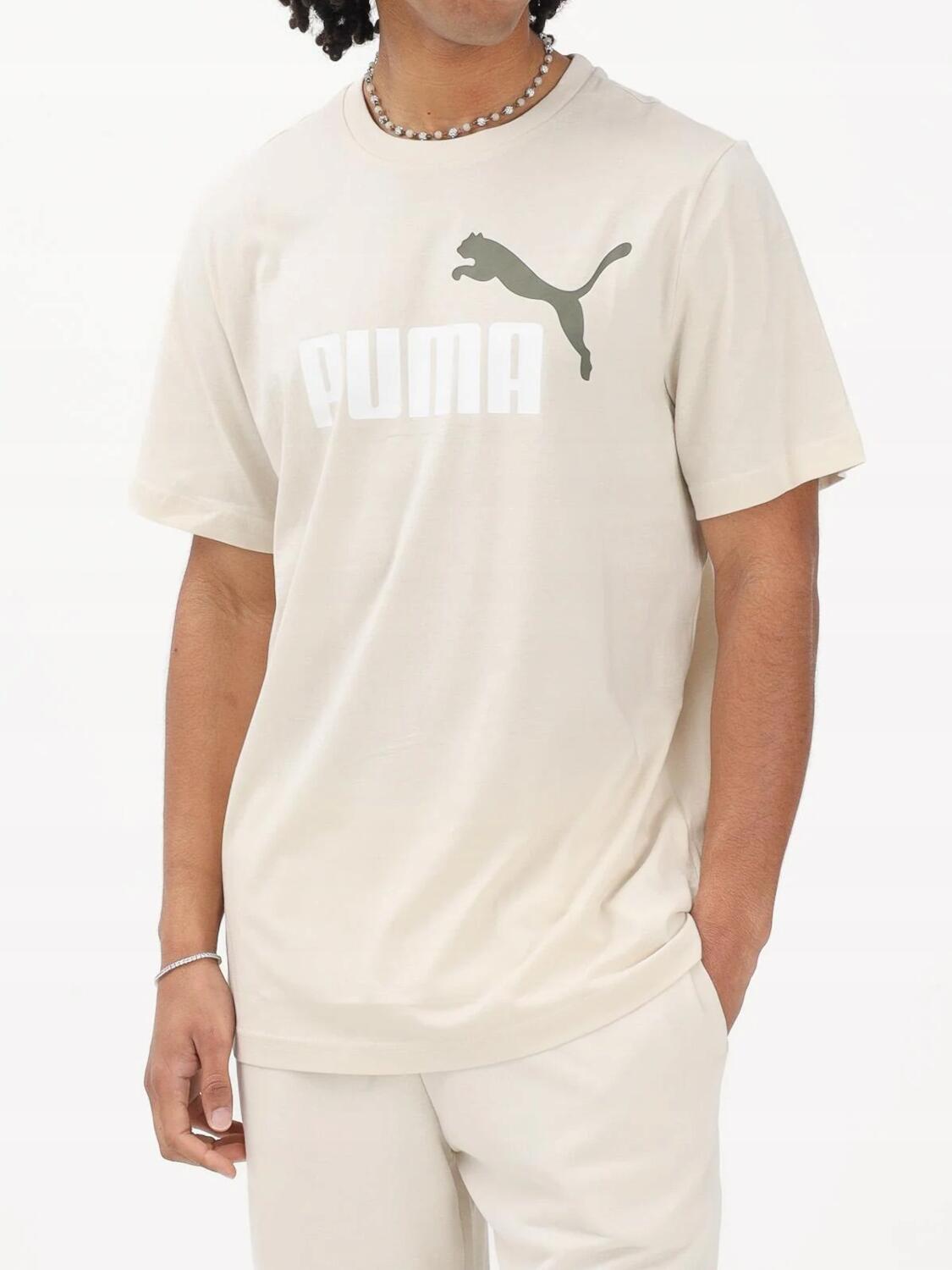 Puma T-Shirt Uomo Essentials 2 Colour N.1 Logo Fresh Water Cotone Beige M 3/4