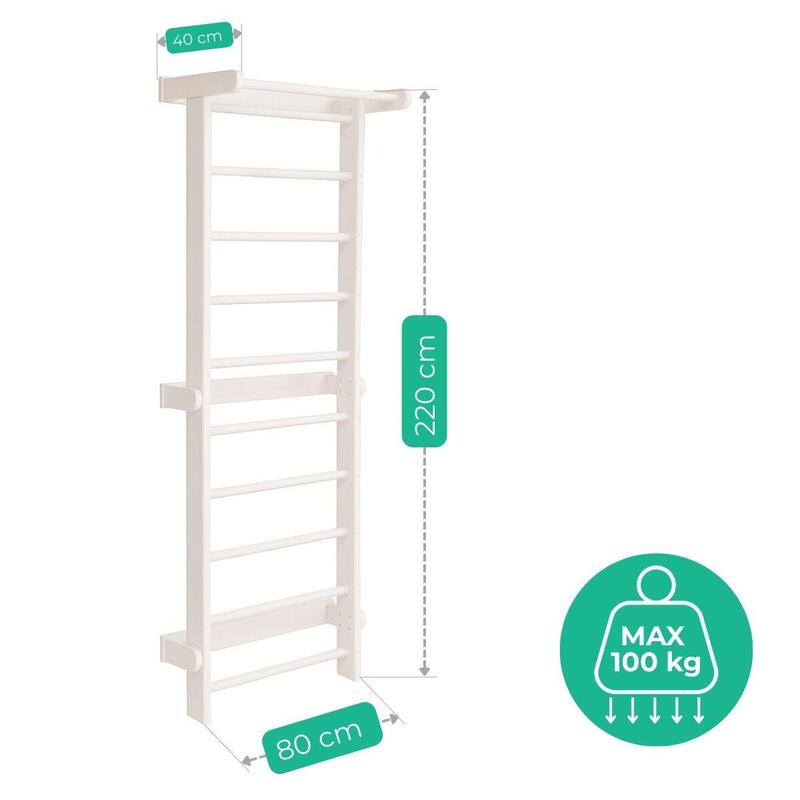 Copii Fitness Spalier Gimnastică Scară Suedeză Lemn Cherry White Alb Base