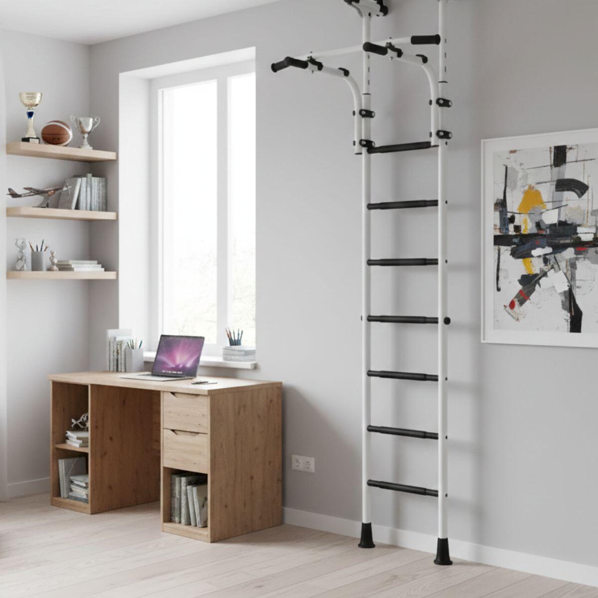 Drabinka Gimnastyczna dla Nastolatków Rozporowa Teenager Biało-Czarna 7/7