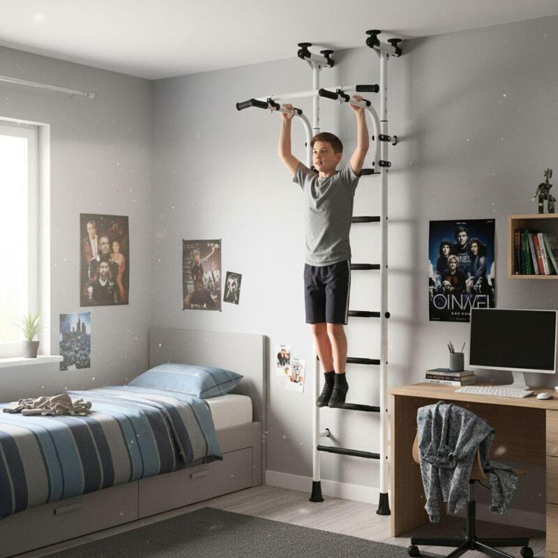 Adolescenți Fitness Spalier Gimnastică Bare Teenager Alb Negru Metal Scări