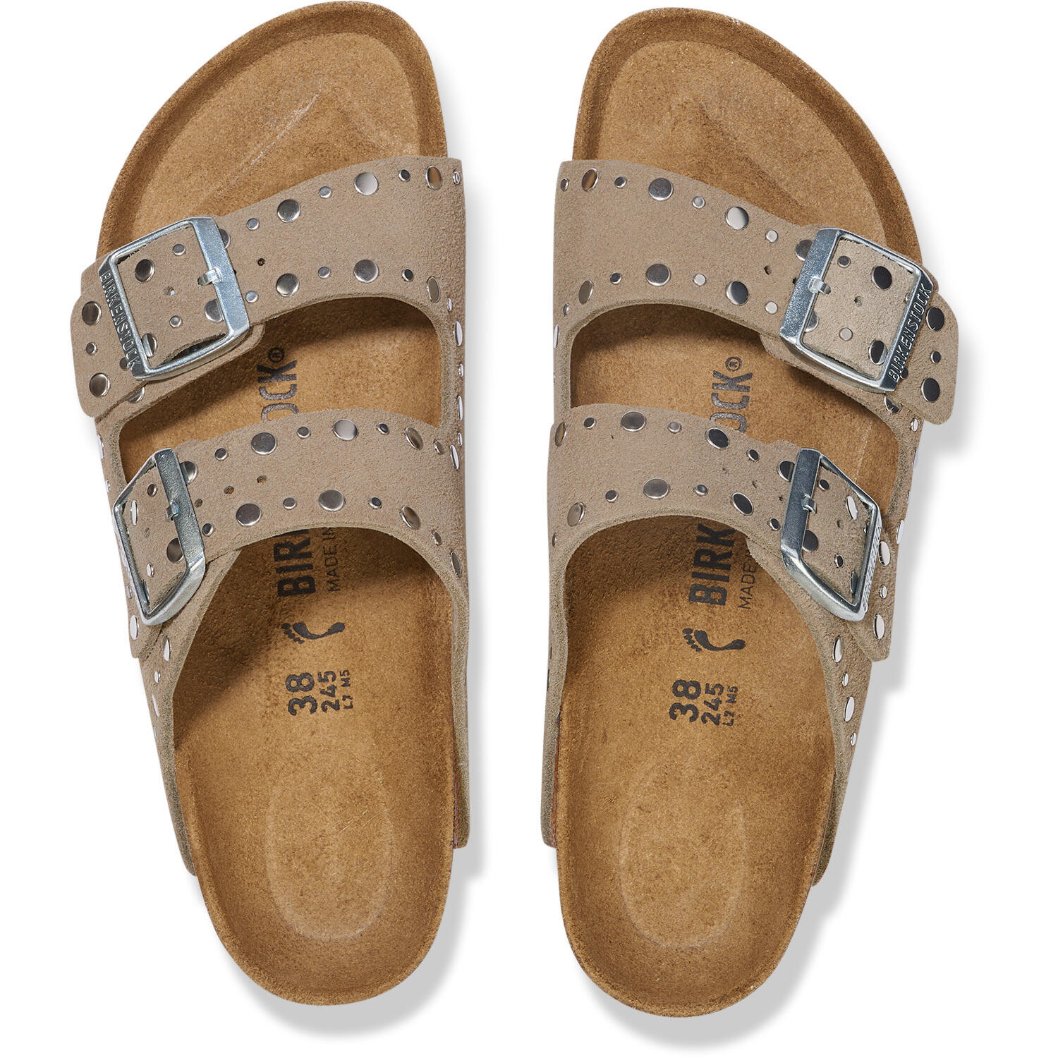 Sandales Plates Femme Birkenstock Arizona Rivet Marron 3/6