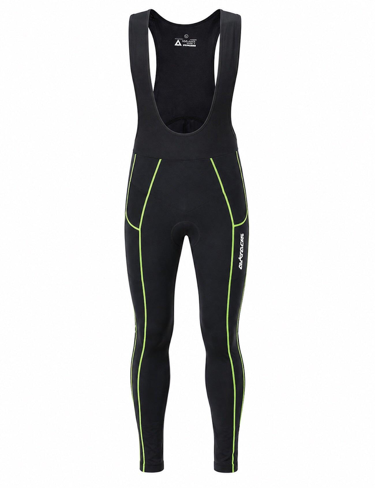 Herren Thermal Fahrradhose Lang Trägerhose Pro Schwarz - Neon 1/4