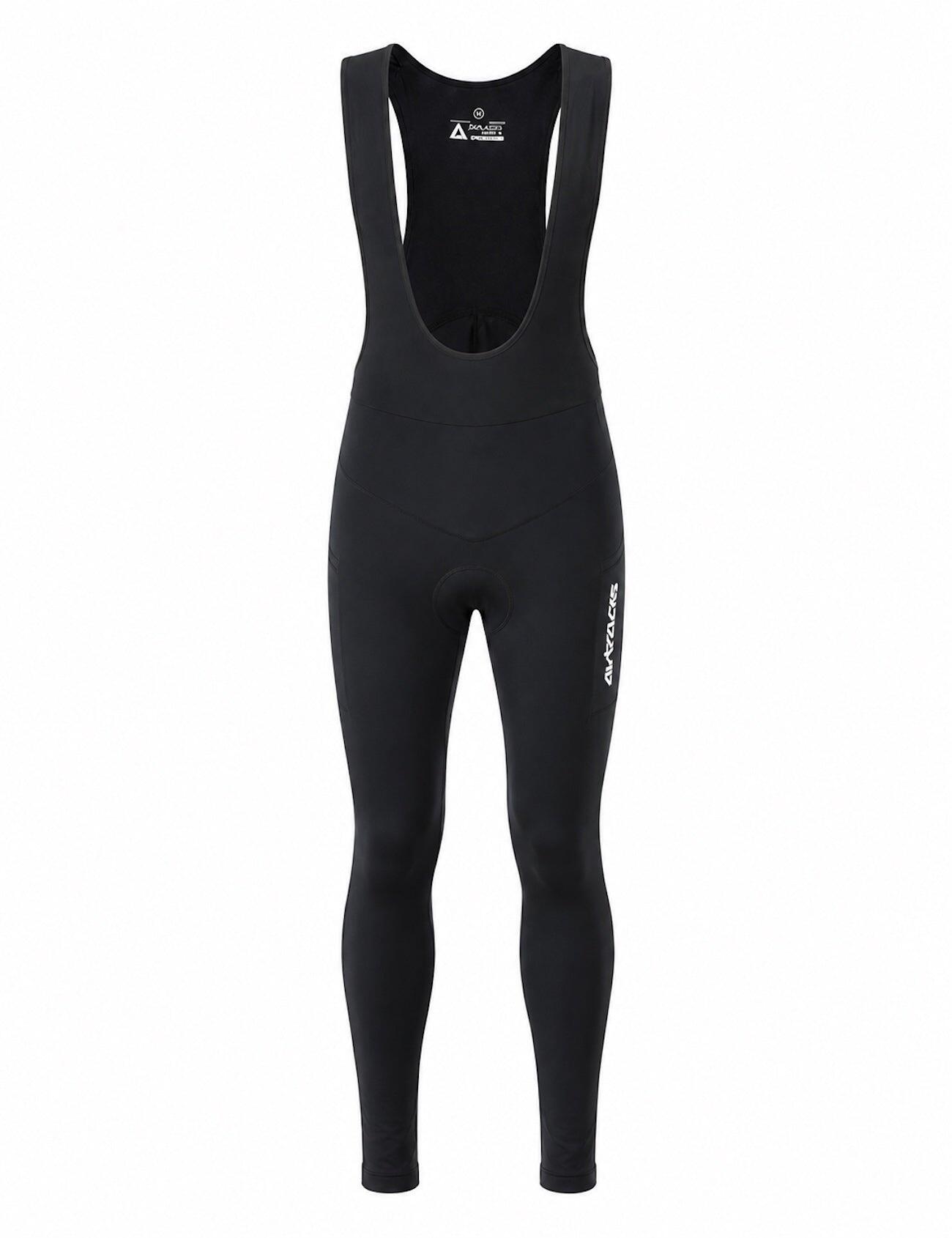 Herren Thermal Fahrradhose Lang Trägerhose Pro Schwarz 1/4