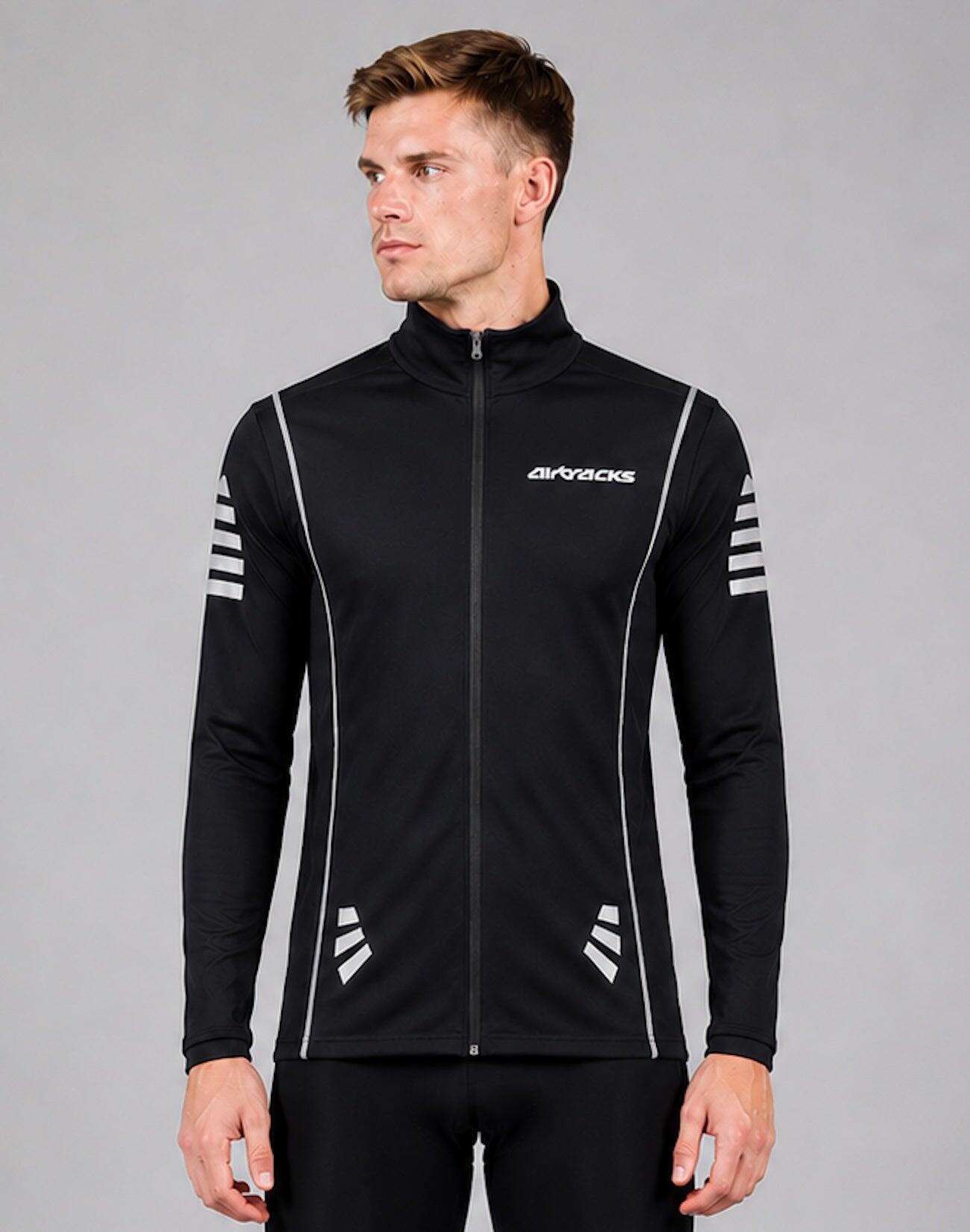 Herren Winter Fahrradtrikot Langarm Pro Fleece Thermaltrikot Schwarz-Silber 1/4