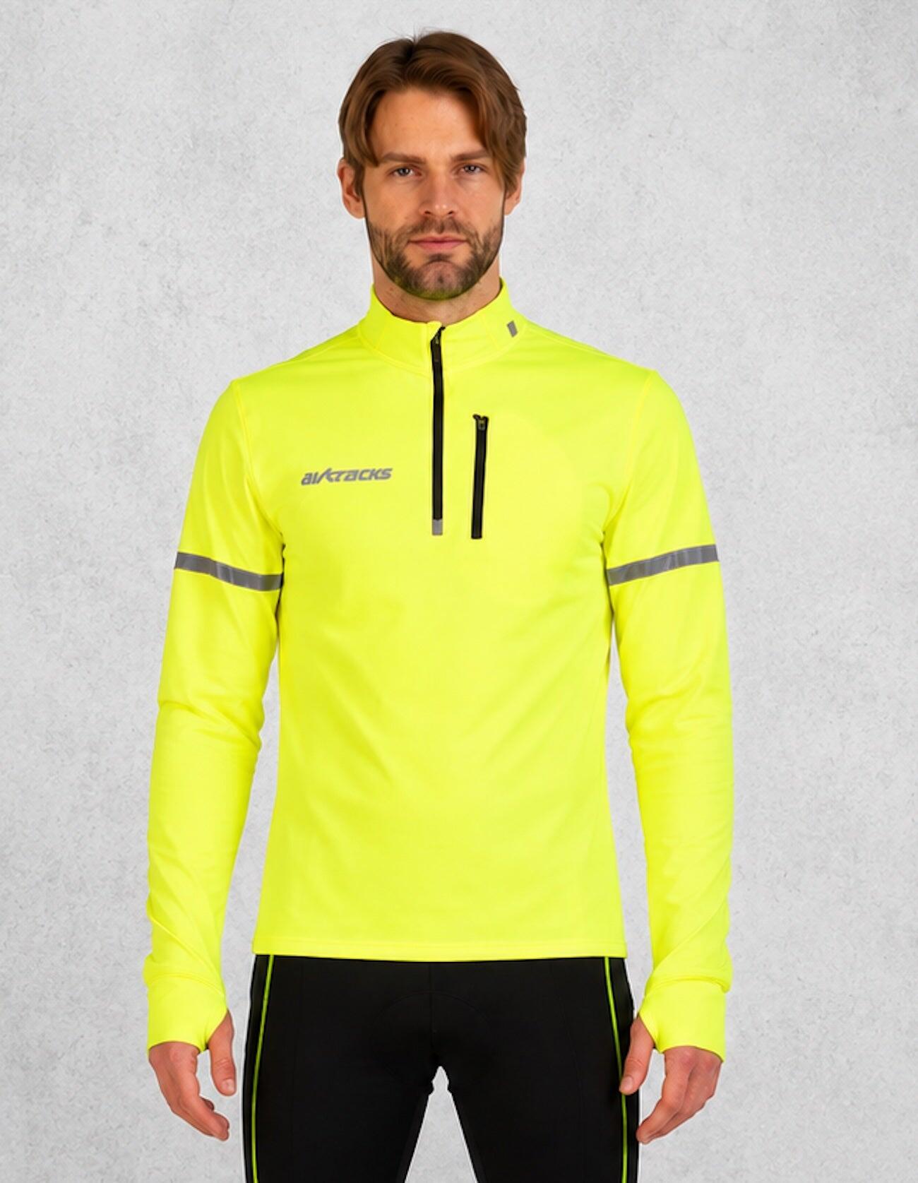 Herren Thermal Fahrradtrikot - Laufshirt Langarm Neon 1/4