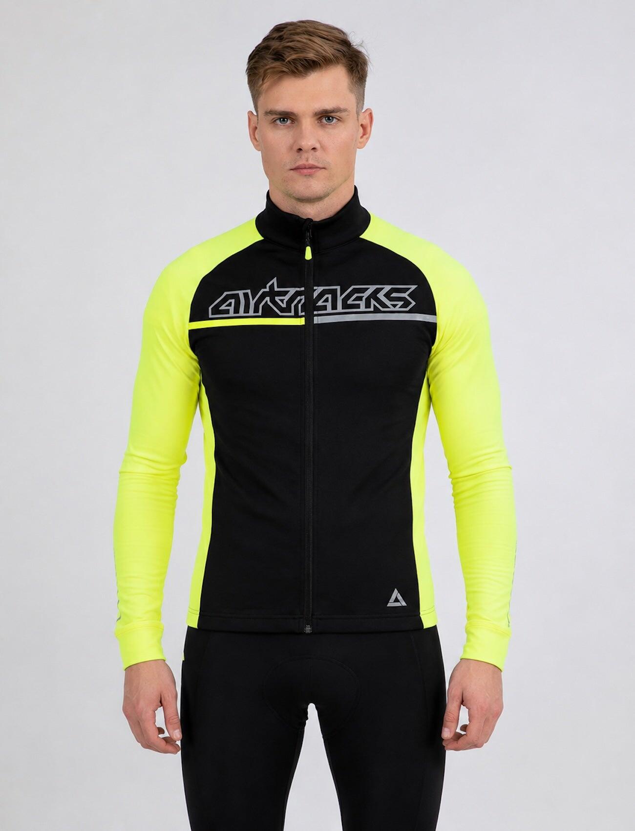 Herren Thermal Langarmtrikot Pro Team Neon-Schwarz 1/4