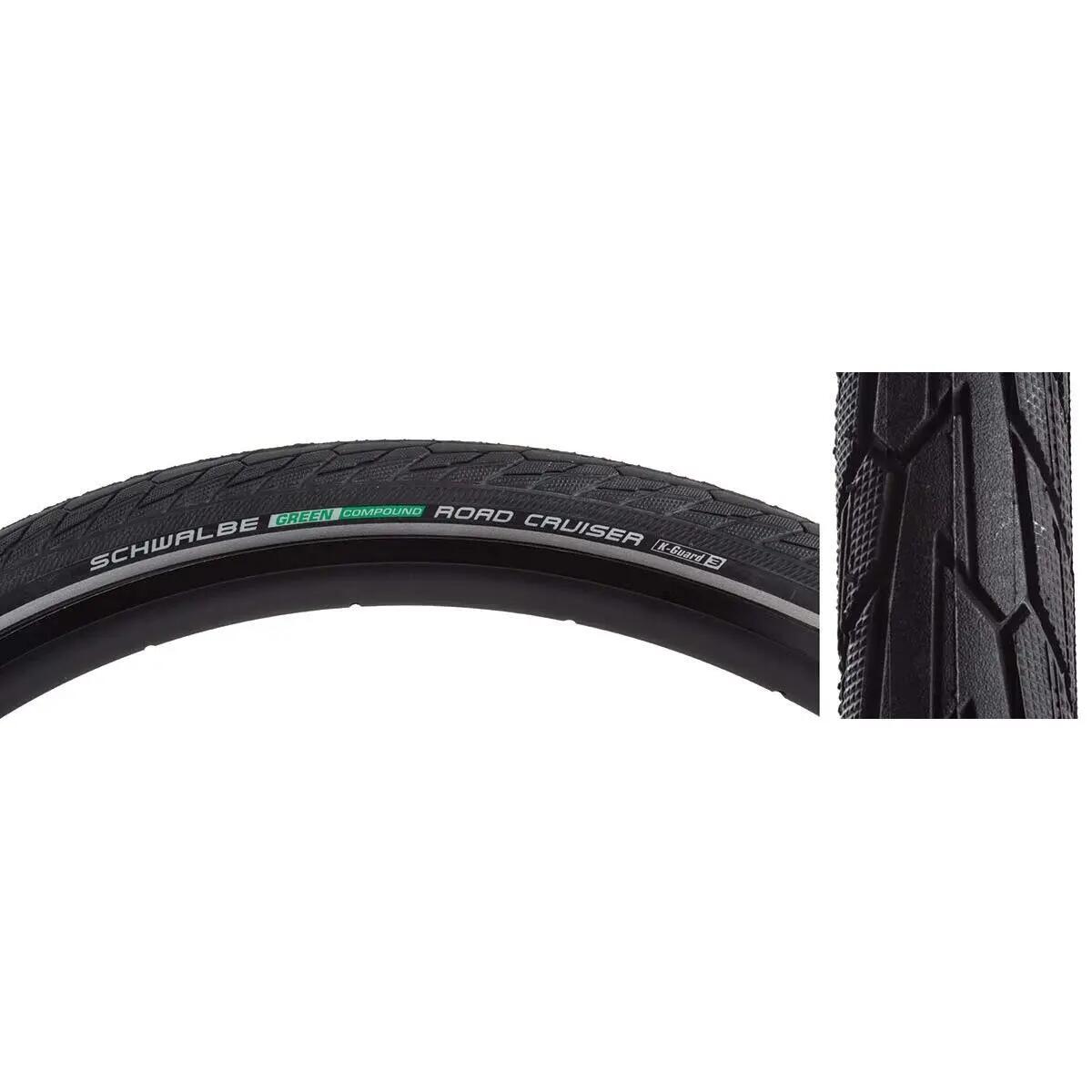 Pneu Schwalbe Road Cruiser 28'' Tubetype Rigide K-Guard Green Compound Noir Réfl 6/6