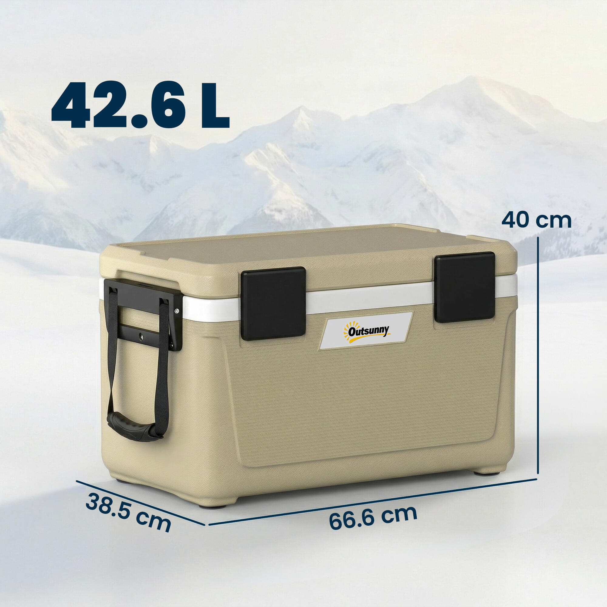 Outsunny Cooler Box con Maniglia e Coperchio, 42,6L, Cachi 3/8