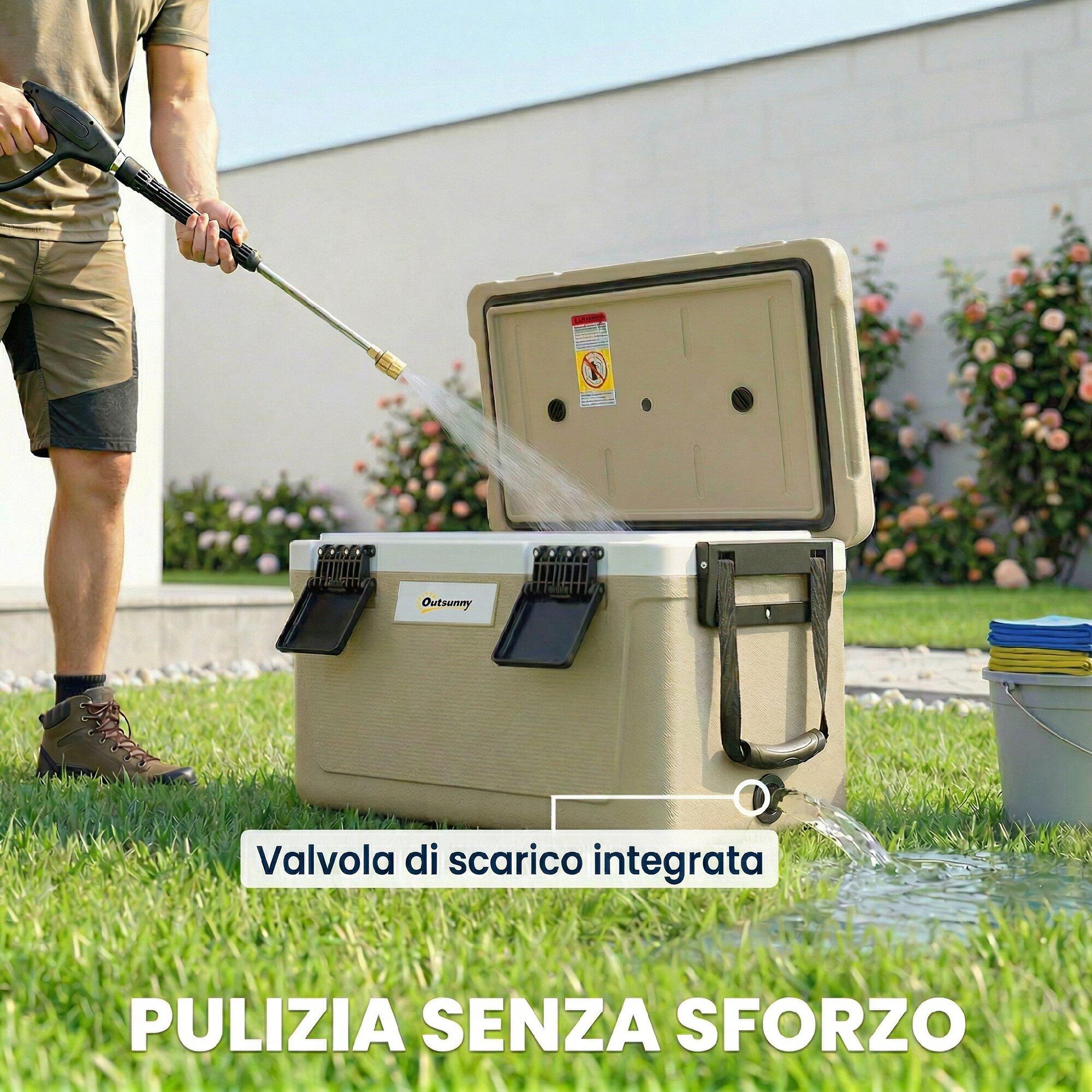 Outsunny Cooler Box con Maniglia e Coperchio, 42,6L, Cachi 7/8
