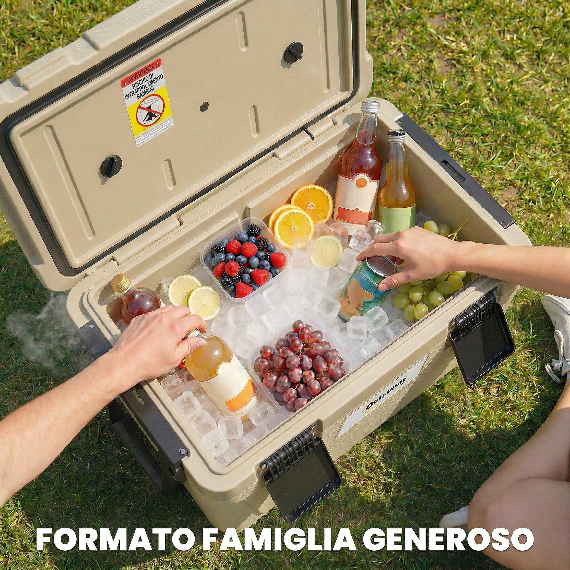 Outsunny Cooler Box con Maniglia e Coperchio, 42,6L, Cachi 5/8