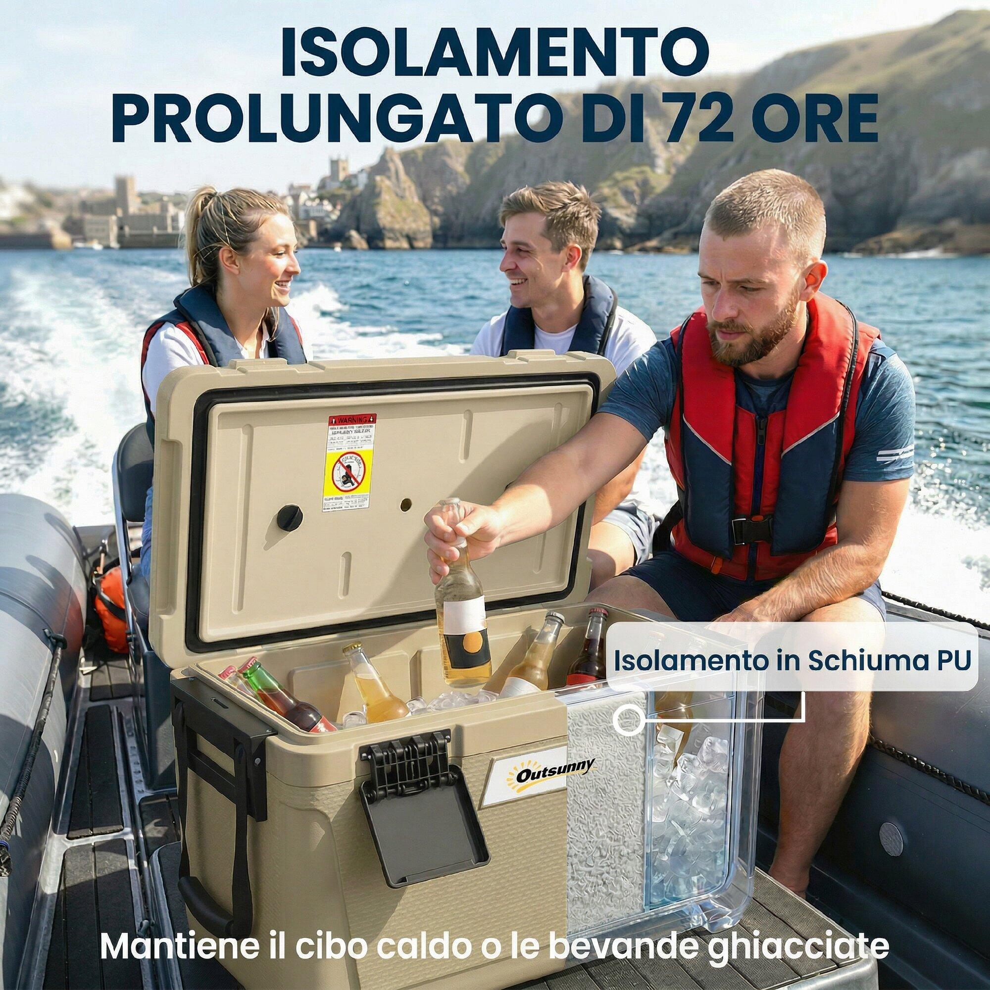 Outsunny Cooler Box con Maniglia e Coperchio, 42,6L, Cachi 4/8