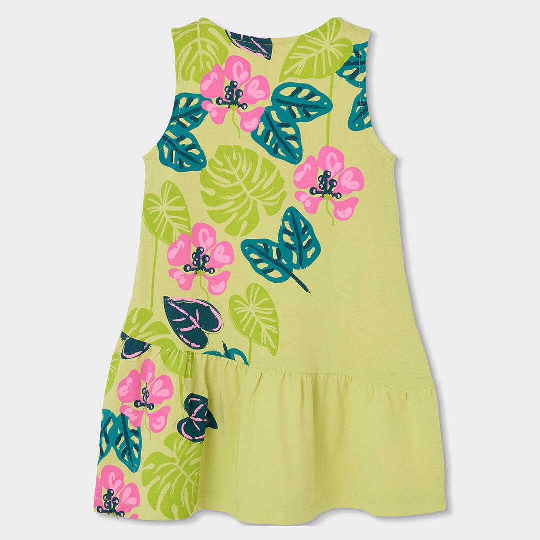 Vestido infantil de punto con estampado de hojas y aves 2/4