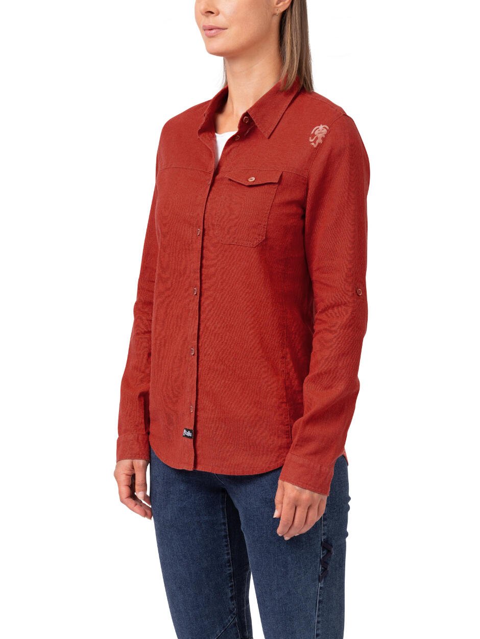 Chemise boutonnée à manches longues en lin pour femme RAFIKI rouge 3/7