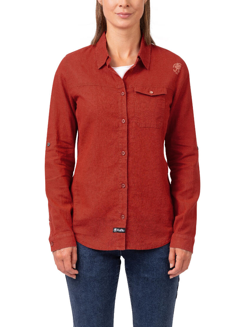 Chemise boutonnée à manches longues en lin pour femme RAFIKI rouge 5/7