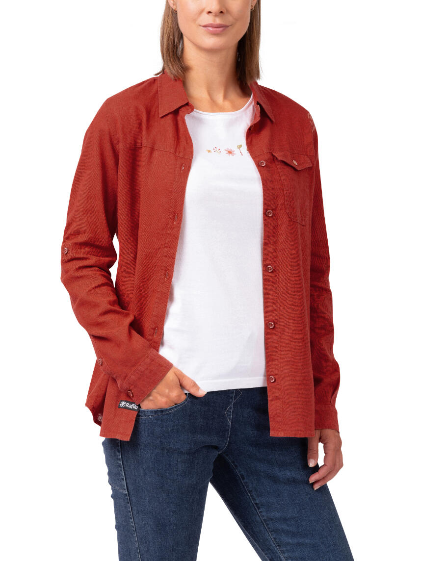 Chemise boutonnée à manches longues en lin pour femme RAFIKI rouge 4/7