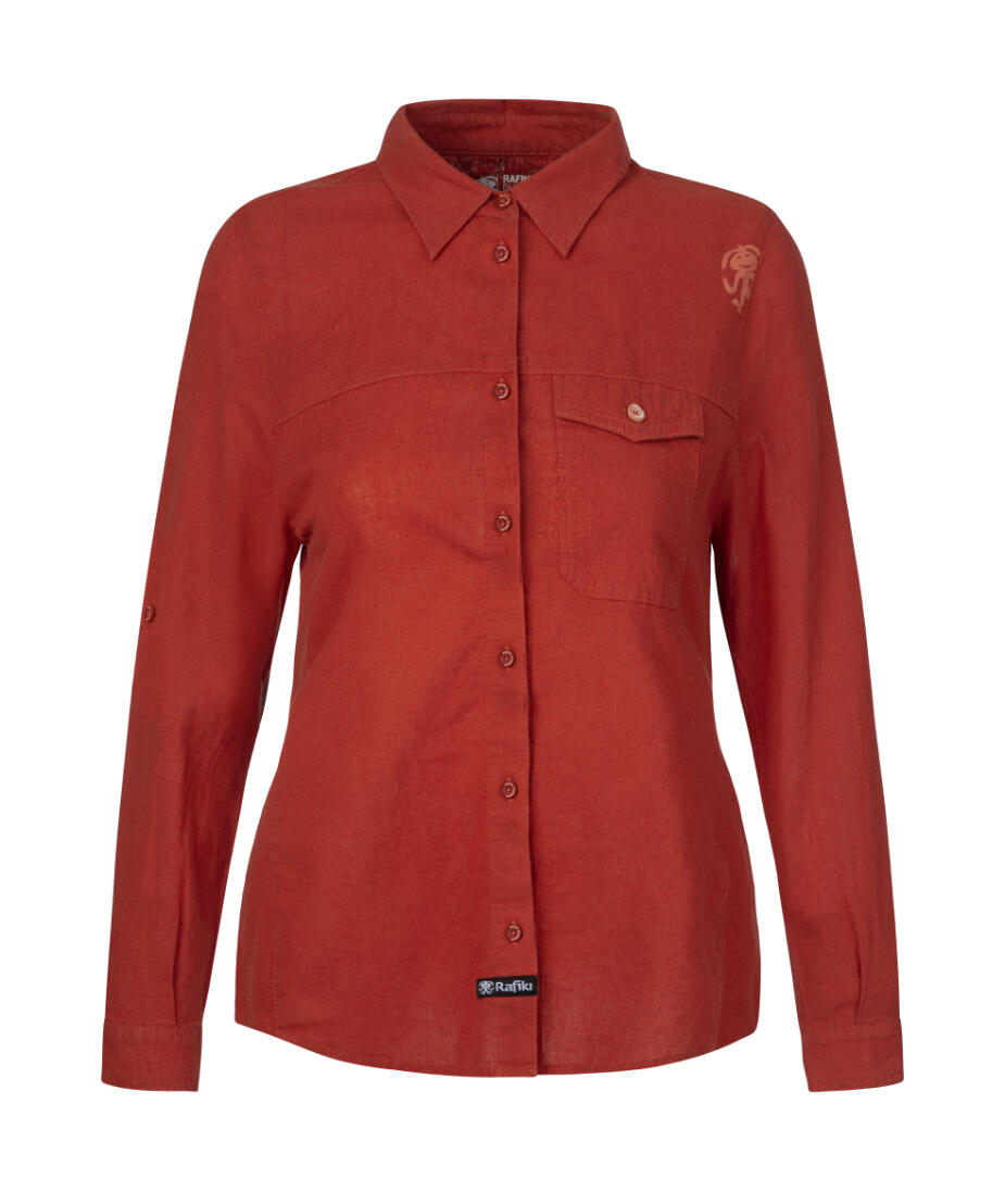 Chemise boutonnée à manches longues en lin pour femme RAFIKI rouge 1/7