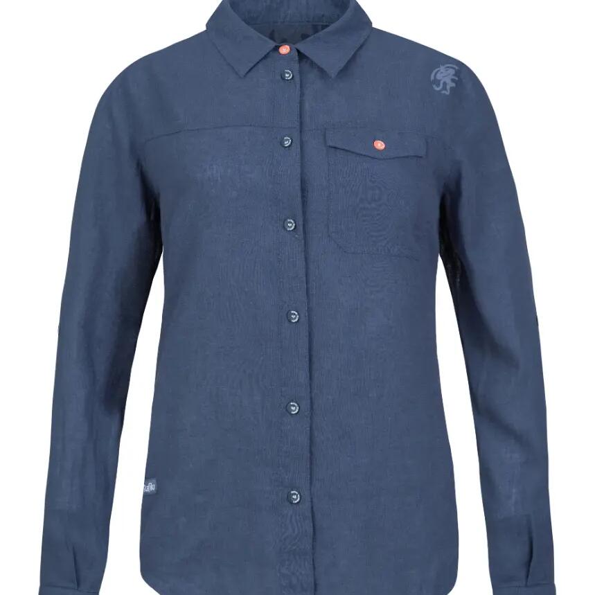 Women's button-up long-sleeve linen shirt RAFIKI dark blue