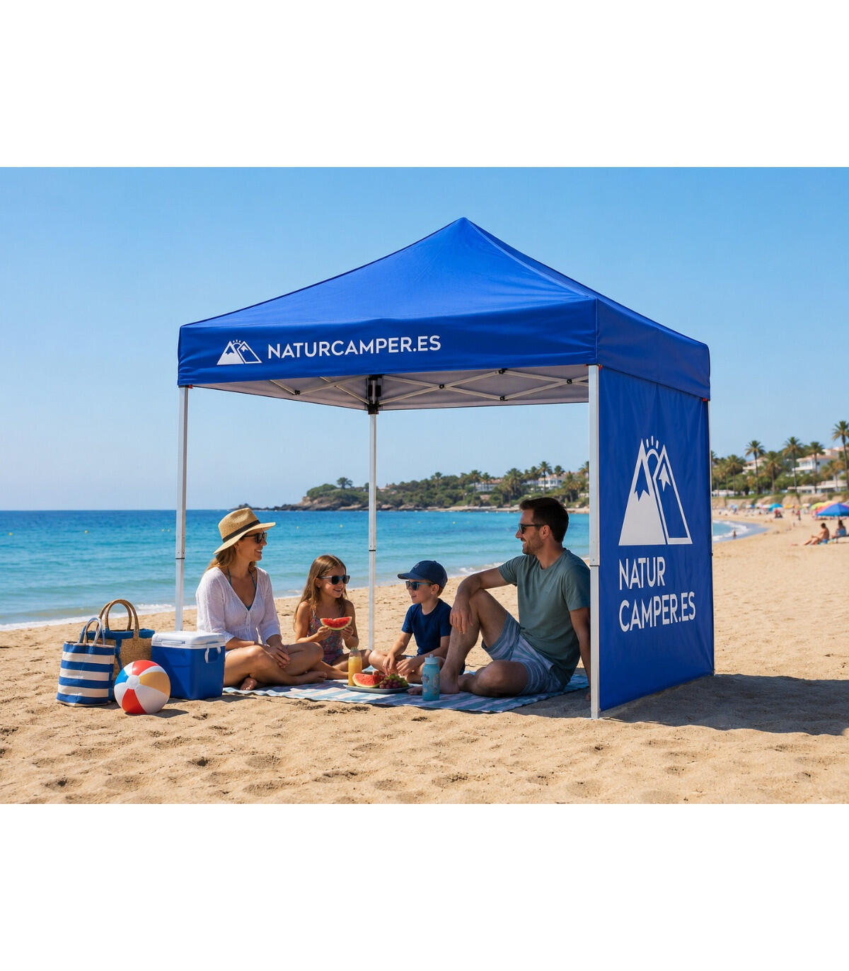 Tenda Dobrável 2x2 m Impermeável – Gazebo Pop-up Anti-UV com Lateral, Azul 2/7