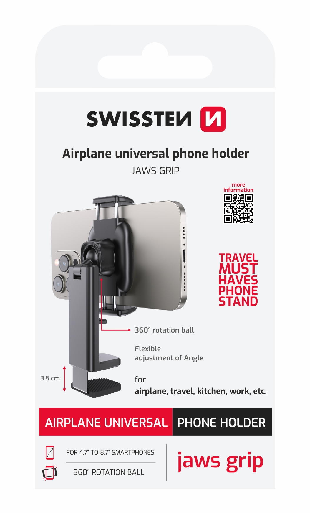 SWISSTEN Suporte com Garra Universal para Telemóvel, 4,7"–8,5" 4/4