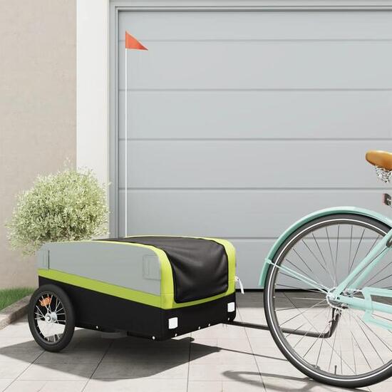 VidaXL remorque vélo 45 kg fer noir et vert