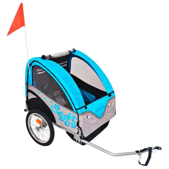 VidaXL rimorchio bici per bambini 1-2 posti 30 kg grigio/blu