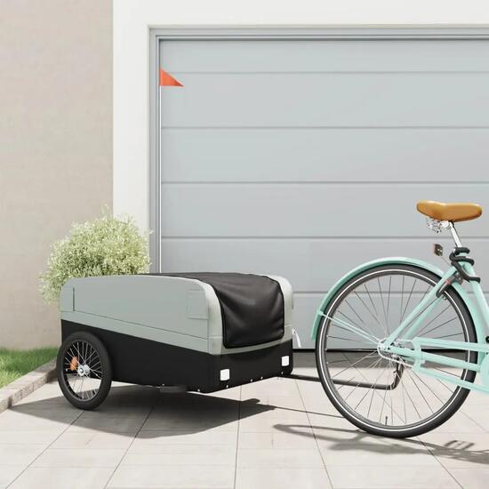 VidaXL remorque vélo 45 kg fer noir et gris