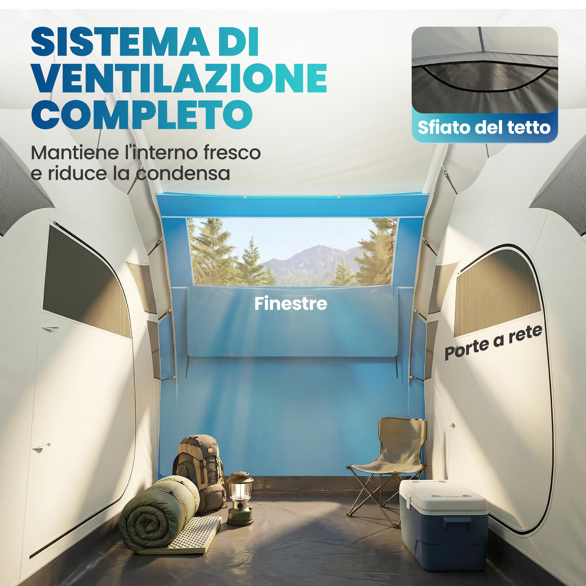 Outsunny Tenda da Campeggio Gonfiabile Impermeabile, per 4 Persone, Blu 6/7